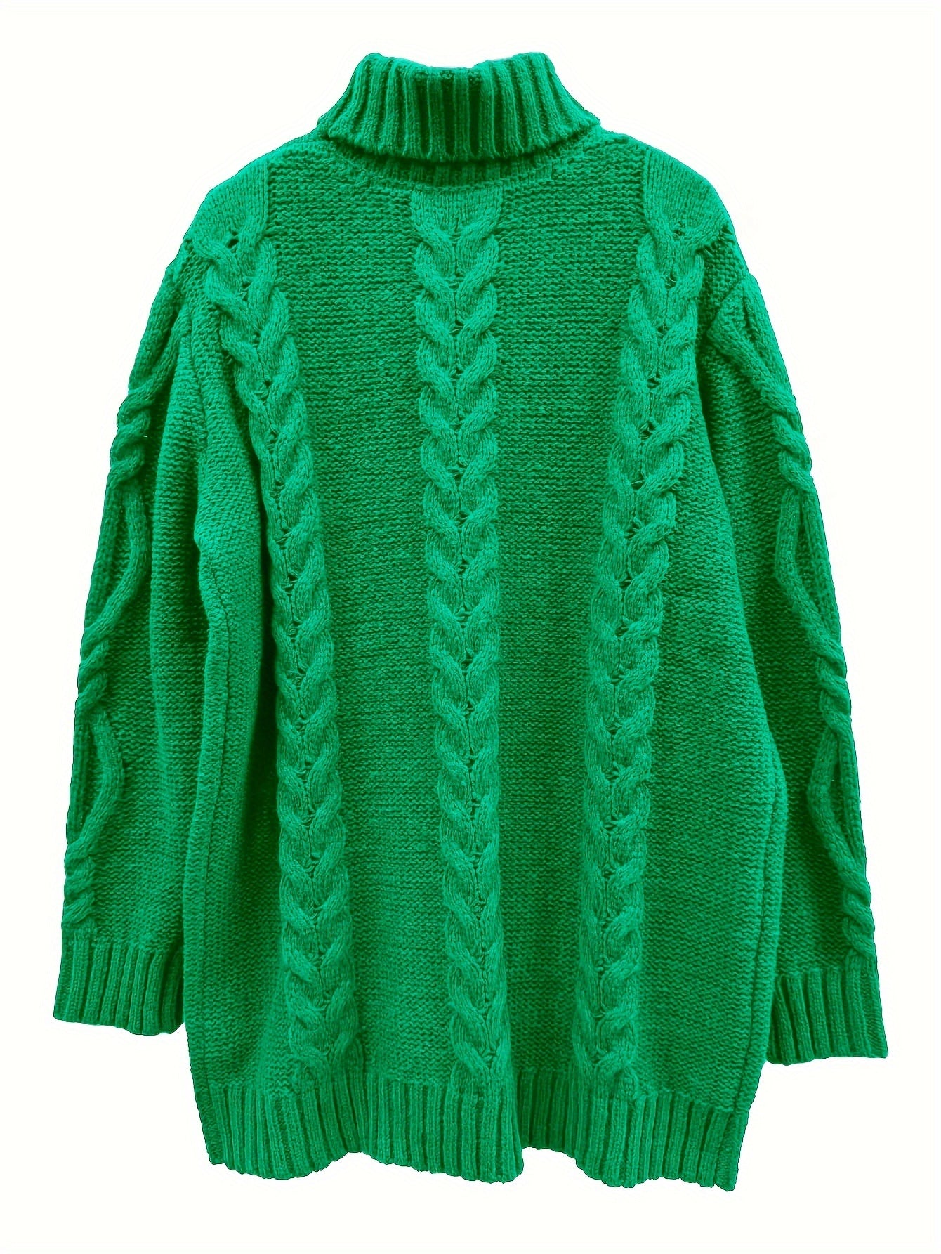 Cozy Solid Color Cable Knit Sweater for Women - Elegant Turtleneck Polyester Fall/Winter Essential