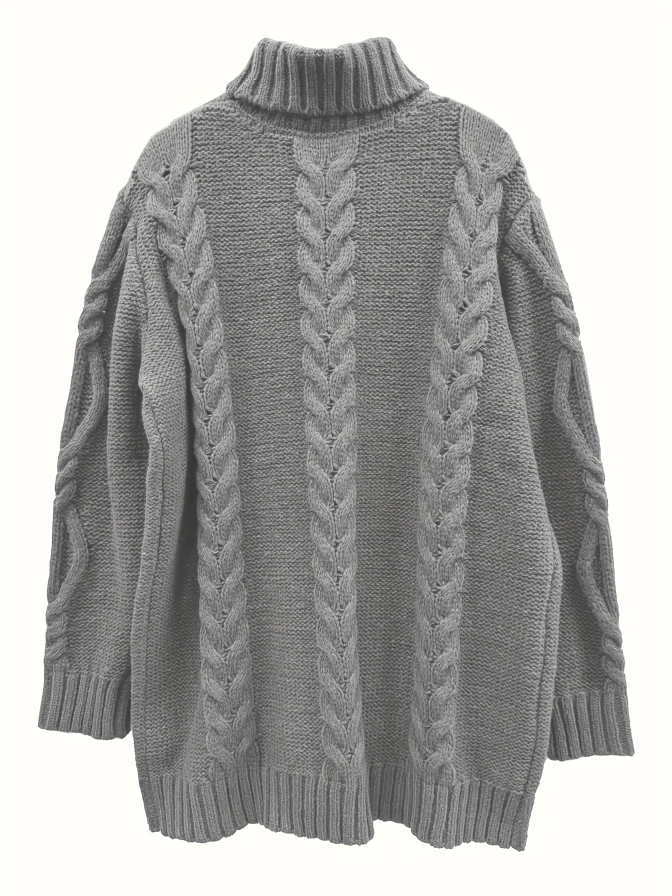 Cozy Solid Color Cable Knit Sweater for Women - Elegant Turtleneck Polyester Fall/Winter Essential
