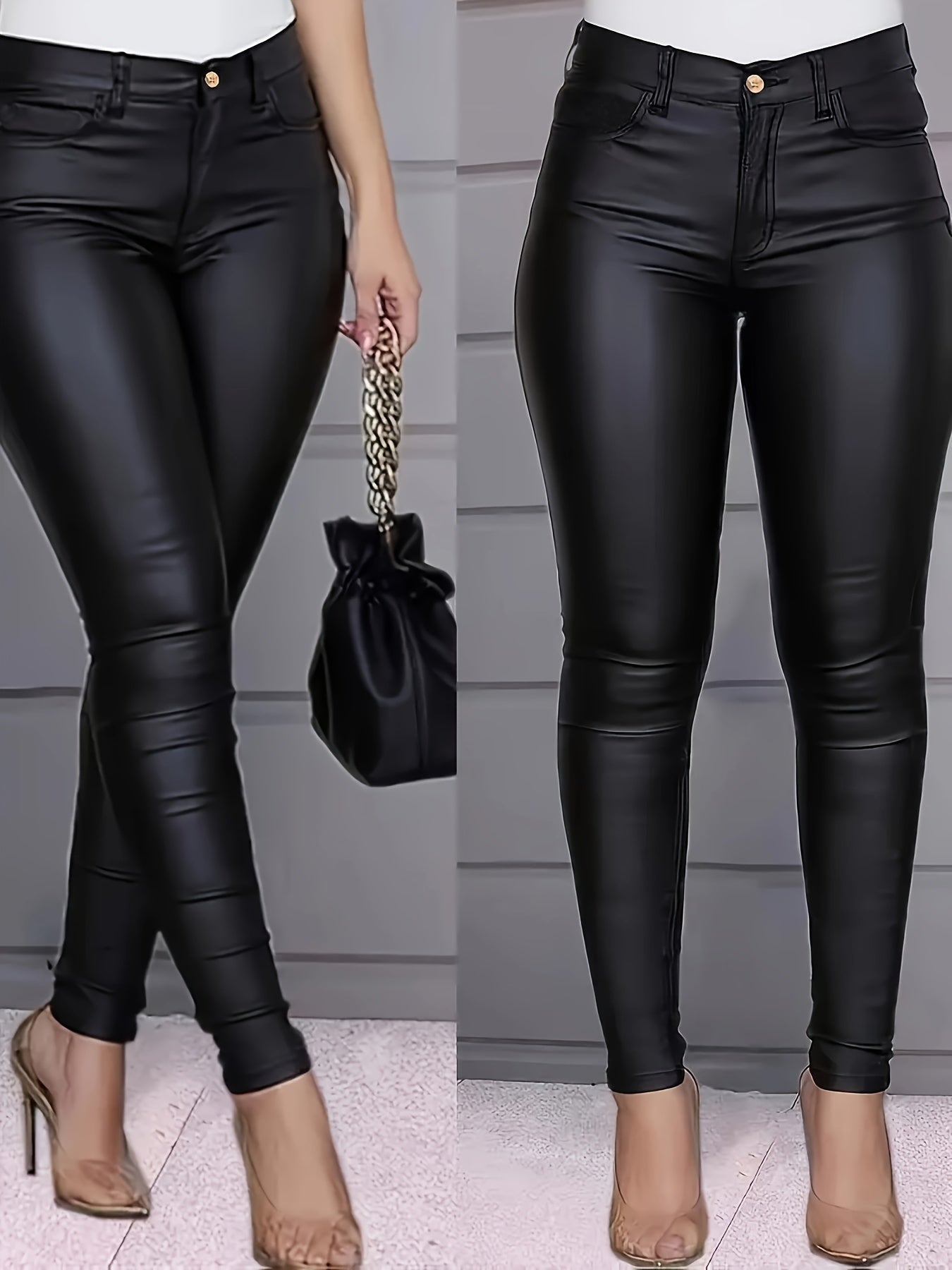 Pantalones vaqueros de cuero PU de cintura alta, elásticos, suaves y adelgazantes