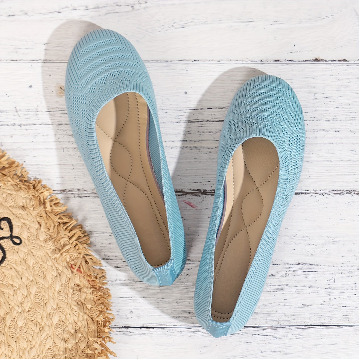 Comfortable Women's Round Toe Knit Ballet Flats - Lightweight, Breathable, and Soft Fabric Upper - Perfect for Daily Wear and Casual Occasions