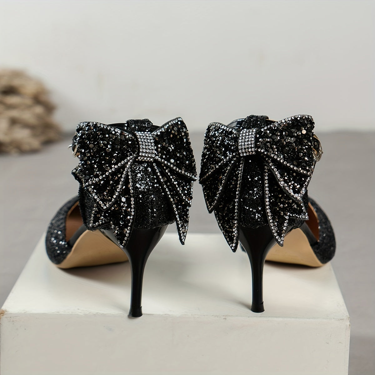 Vibrant Solid Color Glitter Sandals - Elegant Bowknot Strappy Design, Dazzling Sequins Embellishments, Stiletto High Heels, Sleek Point Toe Style, Ultra-Glamorous and Dressy - Designed Exclusively for Women, Perfect for Forma