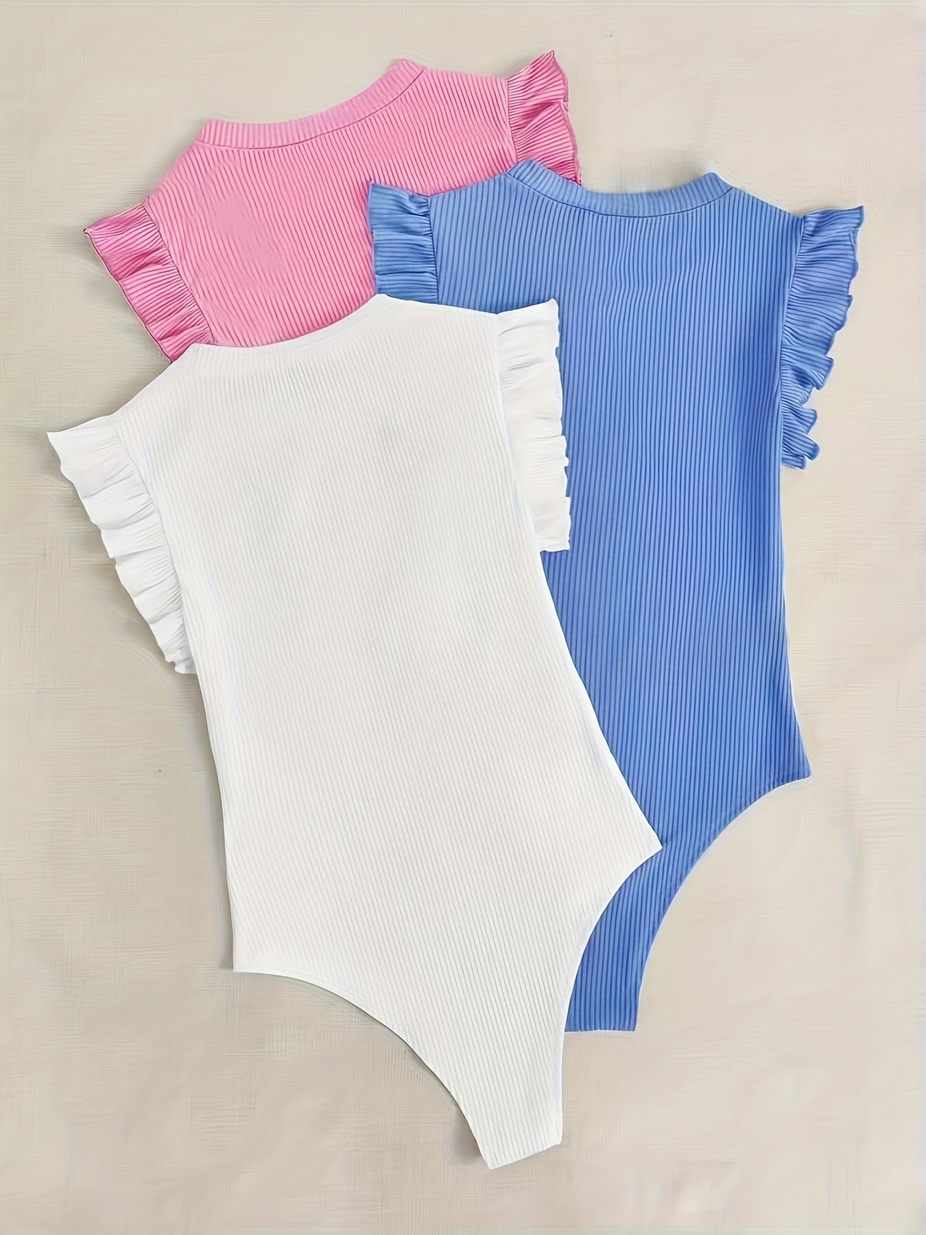 Body elegante de punto acanalado liso con cuello redondo, paquete de 3 unidades