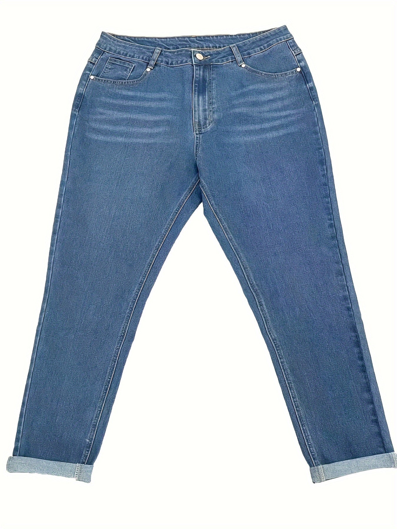 Vaqueros de talle alto, elásticos, con pernera cónica y enrollables, de talla grande