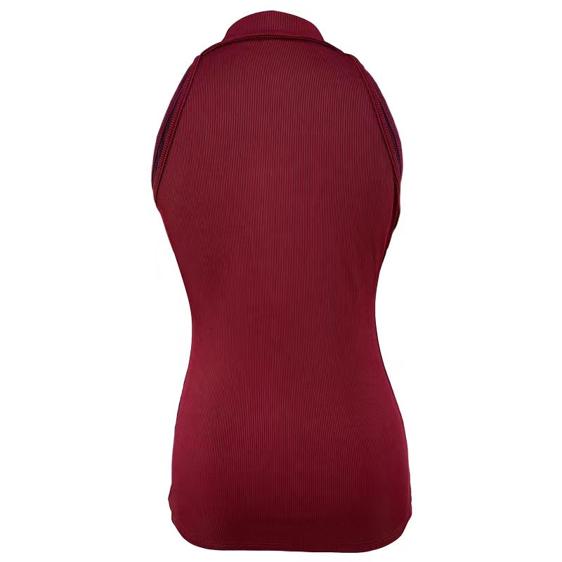 Sexy Ribbed Half Zip Up collar Tank Top