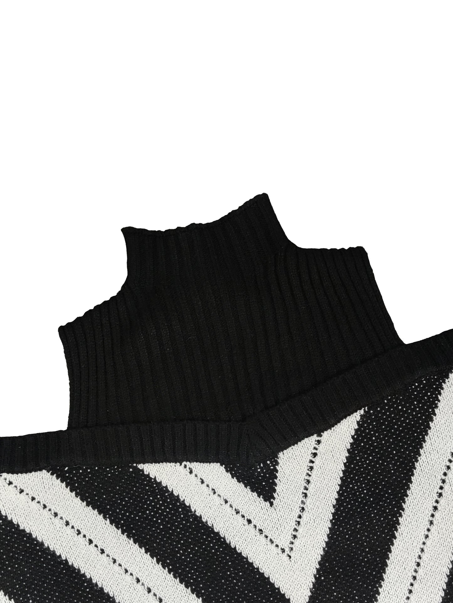 Suéter de cuello alto con estampado geométrico para mujer, talla grande, hombros descubiertos, manga larga, ligeramente elástico