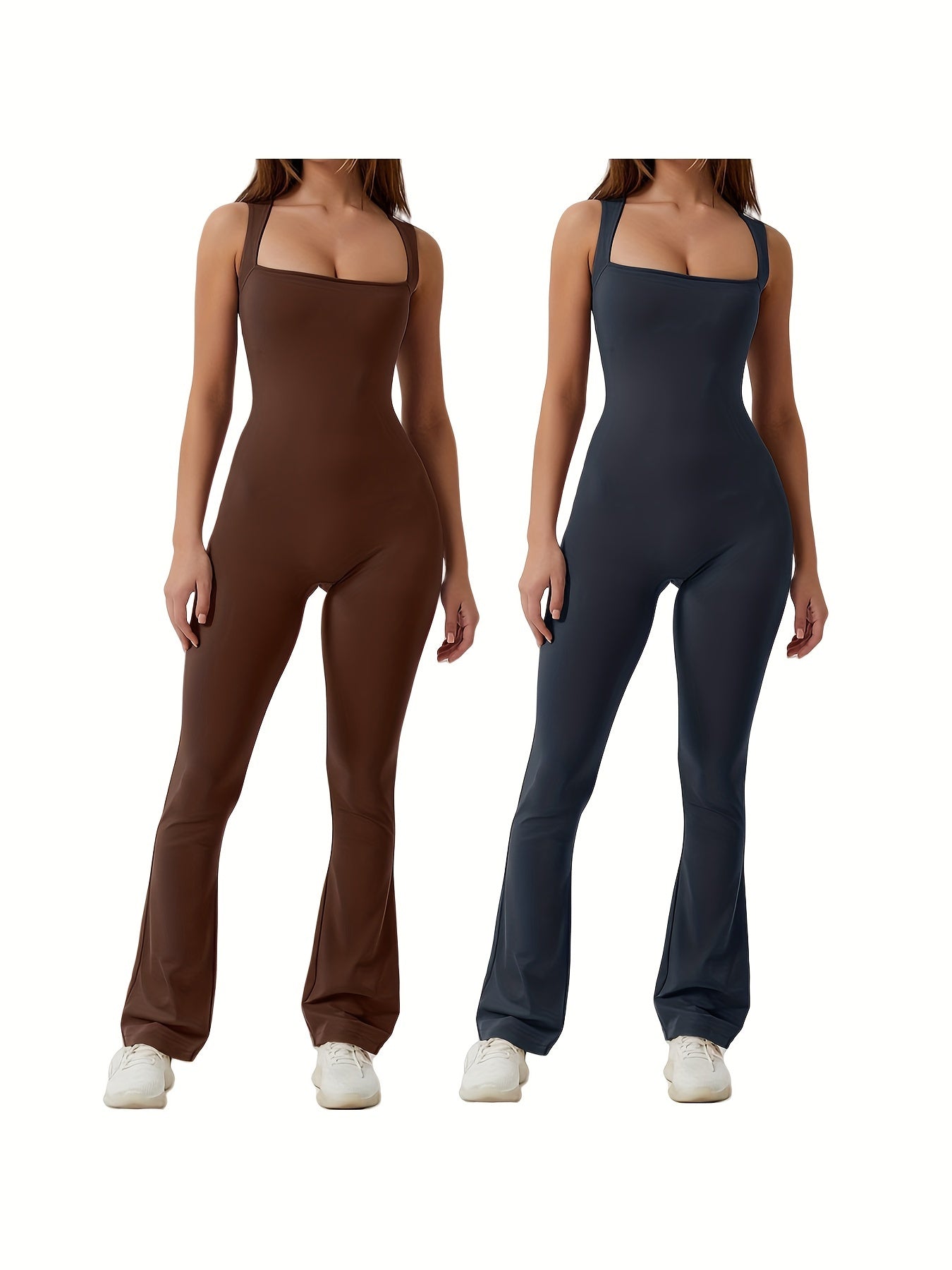 Mono elástico con escote cuadrado y acampanado: diseño elegante sin mangas, ropa informal cómoda para primavera y verano: ropa de corte ajustado para mujer para vacaciones, actividades al aire libre y vida diaria