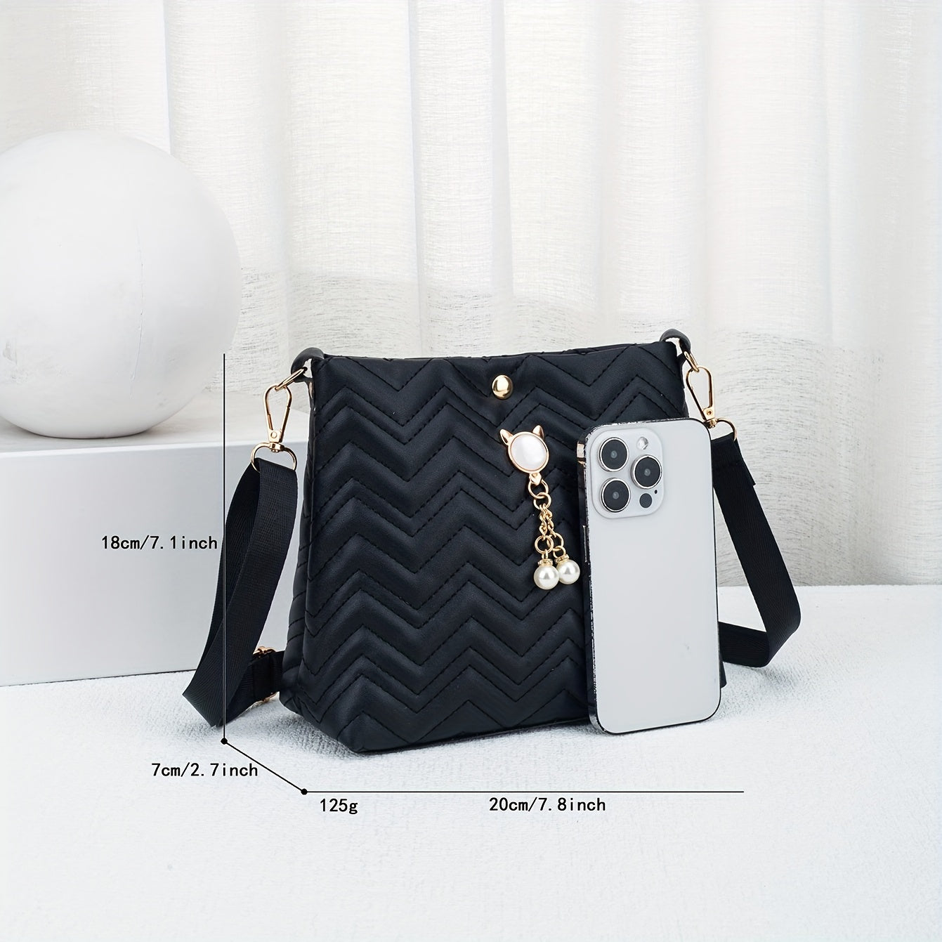 Bolso tipo cubo acolchado con ondas, moderno mini bolso cruzado, bolso de hombro y cartera para mujer