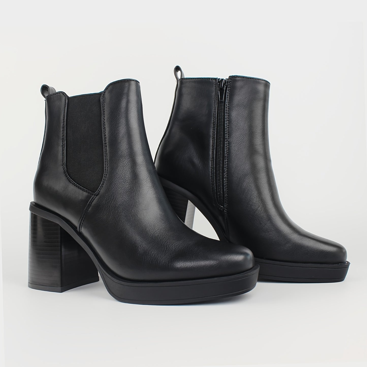 Women's Chunky High Heel Square Toe Ankle Booties