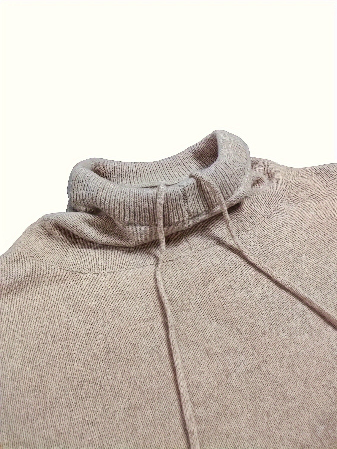 Suéter de punto con cordón ajustable de talla grande: blusa informal de manga larga con cuello vuelto y bolsillo tipo canguro