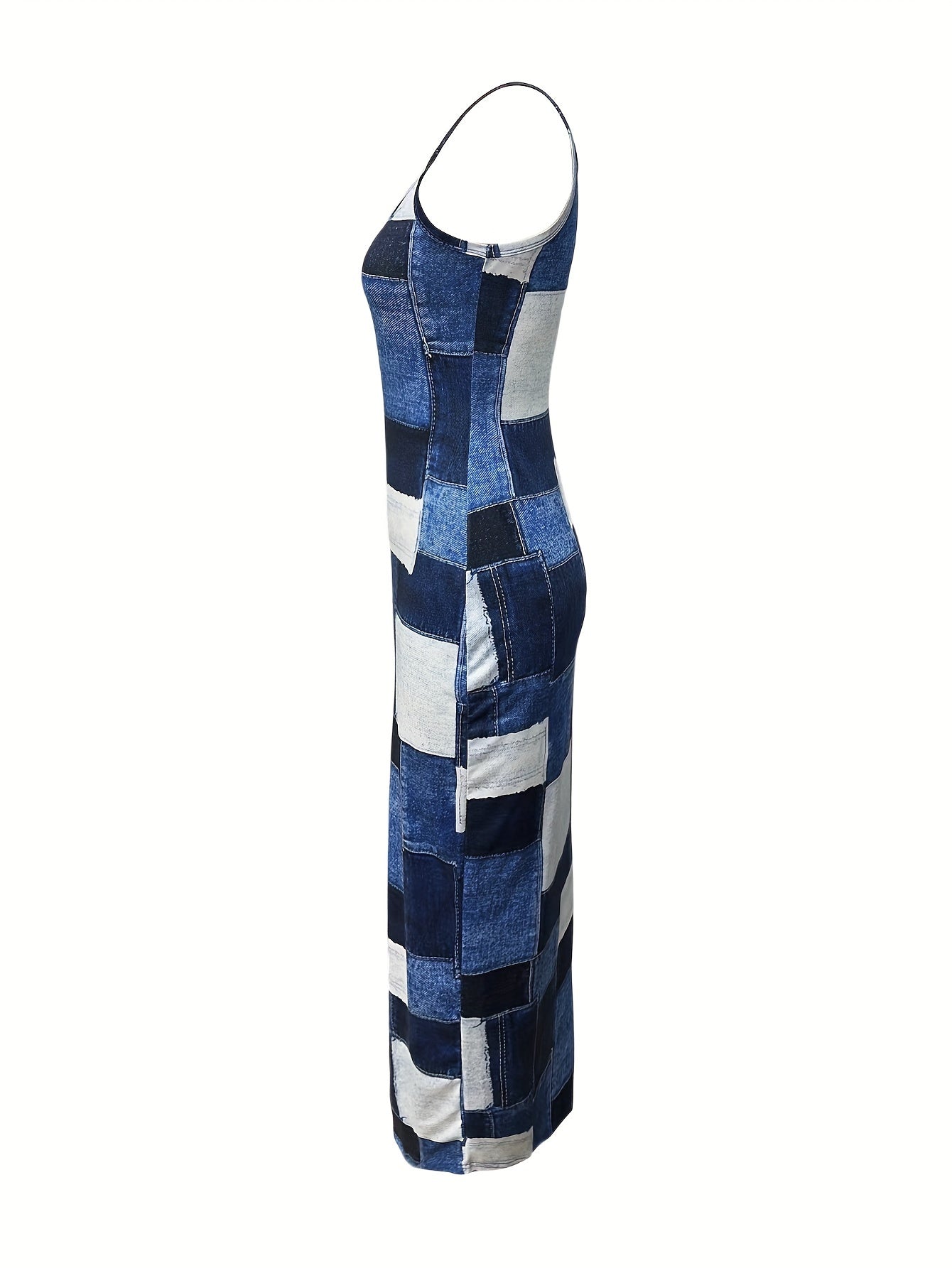 Stunning Patchwork Print Bodycon Dress - Elegant Sleeveless Design, Spaghetti Strap, Figure-Hugging Silhouette, Women's Fashion Clothing for Special Occasions