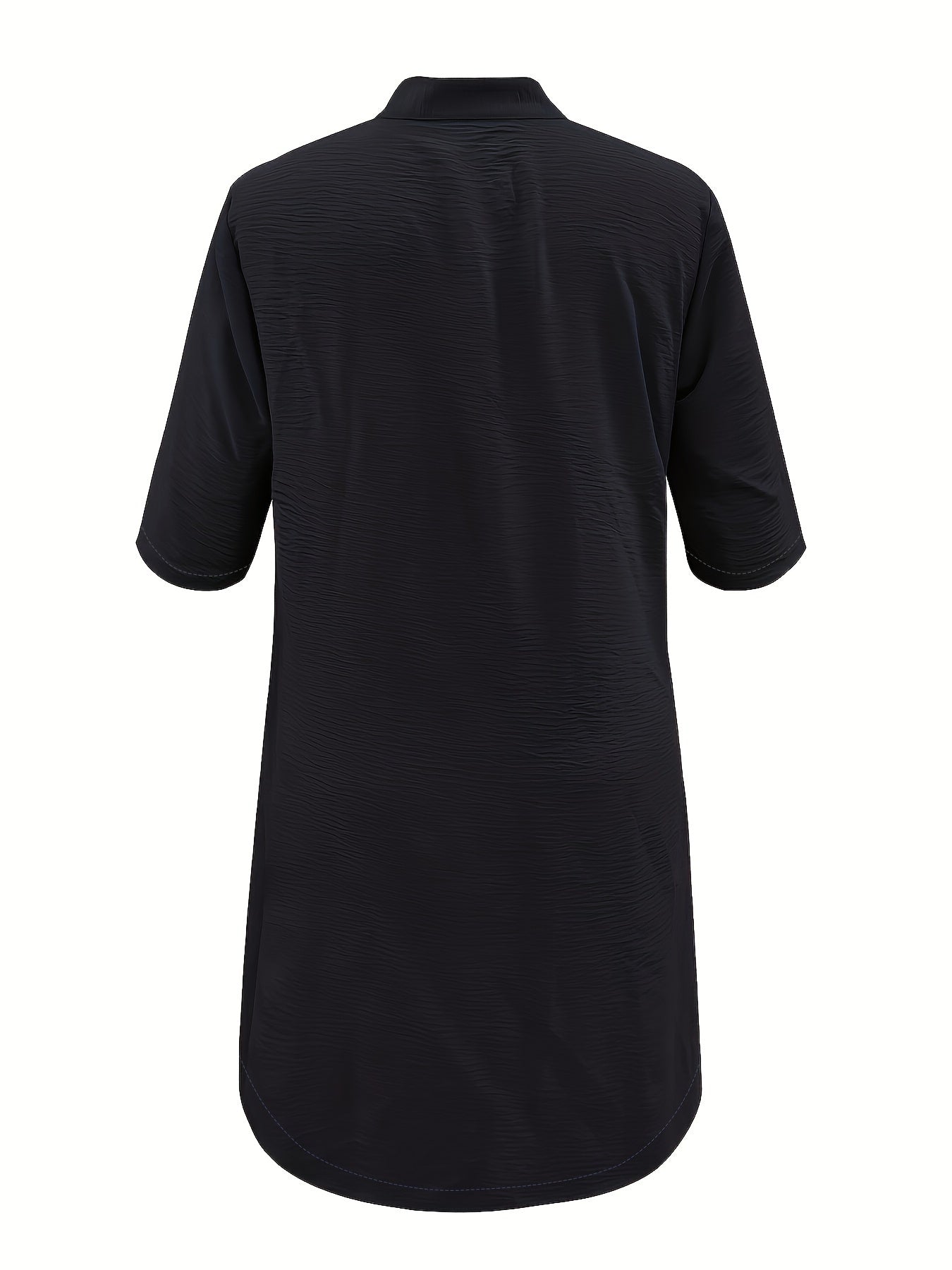 Midi Plus Size Elegant Shirt Dress - Stand Collar, Button-Up, Non-Stretch Polyester Fabric, Solid Color, Casual Weekend Wear, Machine Washable, No Belt or Chest Pad