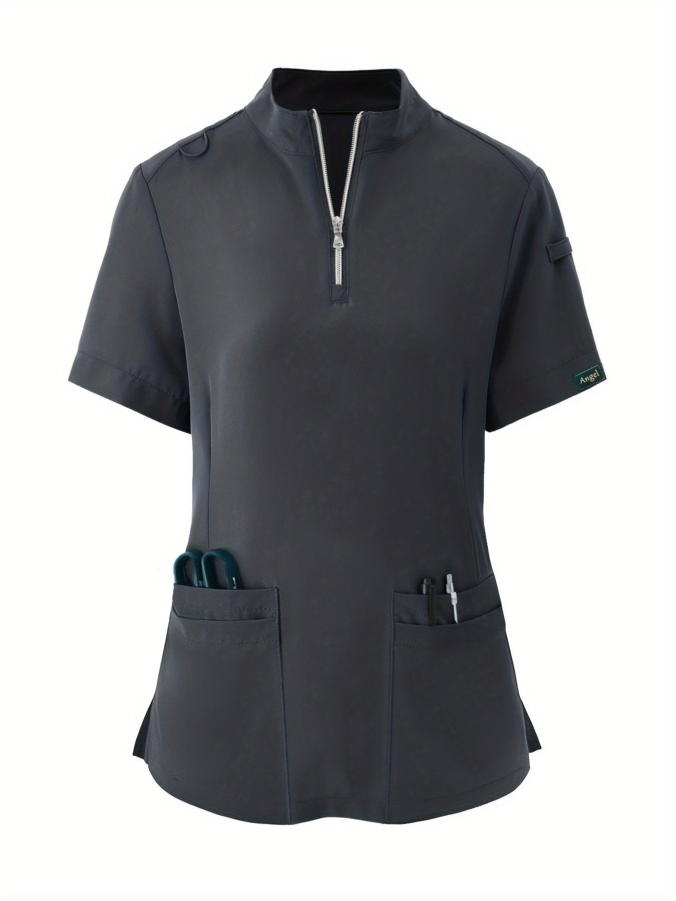 Uniforme de enfermería cómodo y elástico, suave, transpirable, con cierre frontal, manga corta y ajuste relajado para mujeres, ideal para profesionales médicos