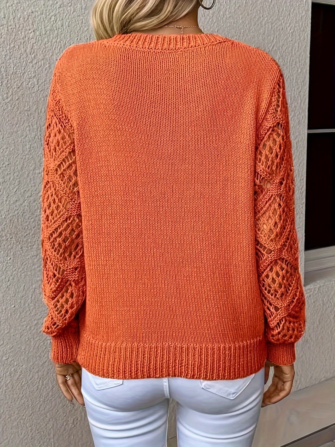 Plus Size Women's Cozy Knit Top - V Neck, Long Sleeve, Solid Color, Cut Out Detail, Casual Wear, Comfortable Plus Size Clothing for Daily Life