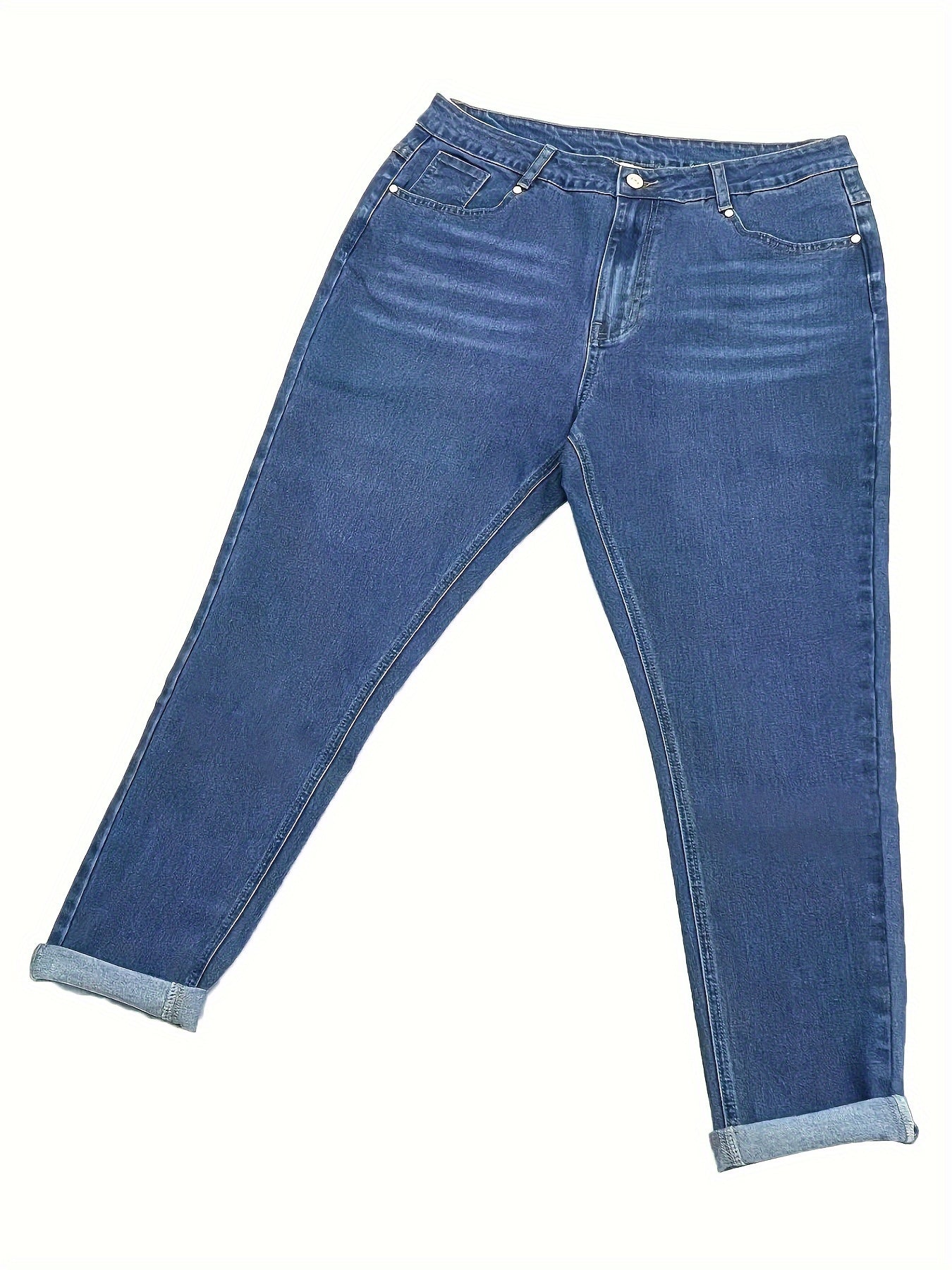Vaqueros de talle alto, elásticos, con pernera cónica y enrollables, de talla grande