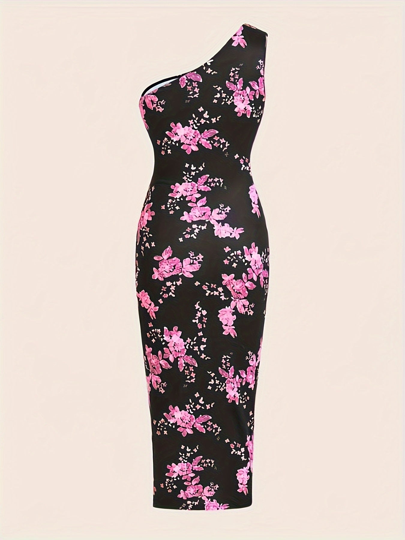 Vibrant Floral Print One Shoulder Ruched Dress - Elegant Sleeveless Asymmetrical Split Thigh Design, Chic Vacation Clothing for Women, Perfect for Summer Getaways, Beach Trips, and Outdoor Events