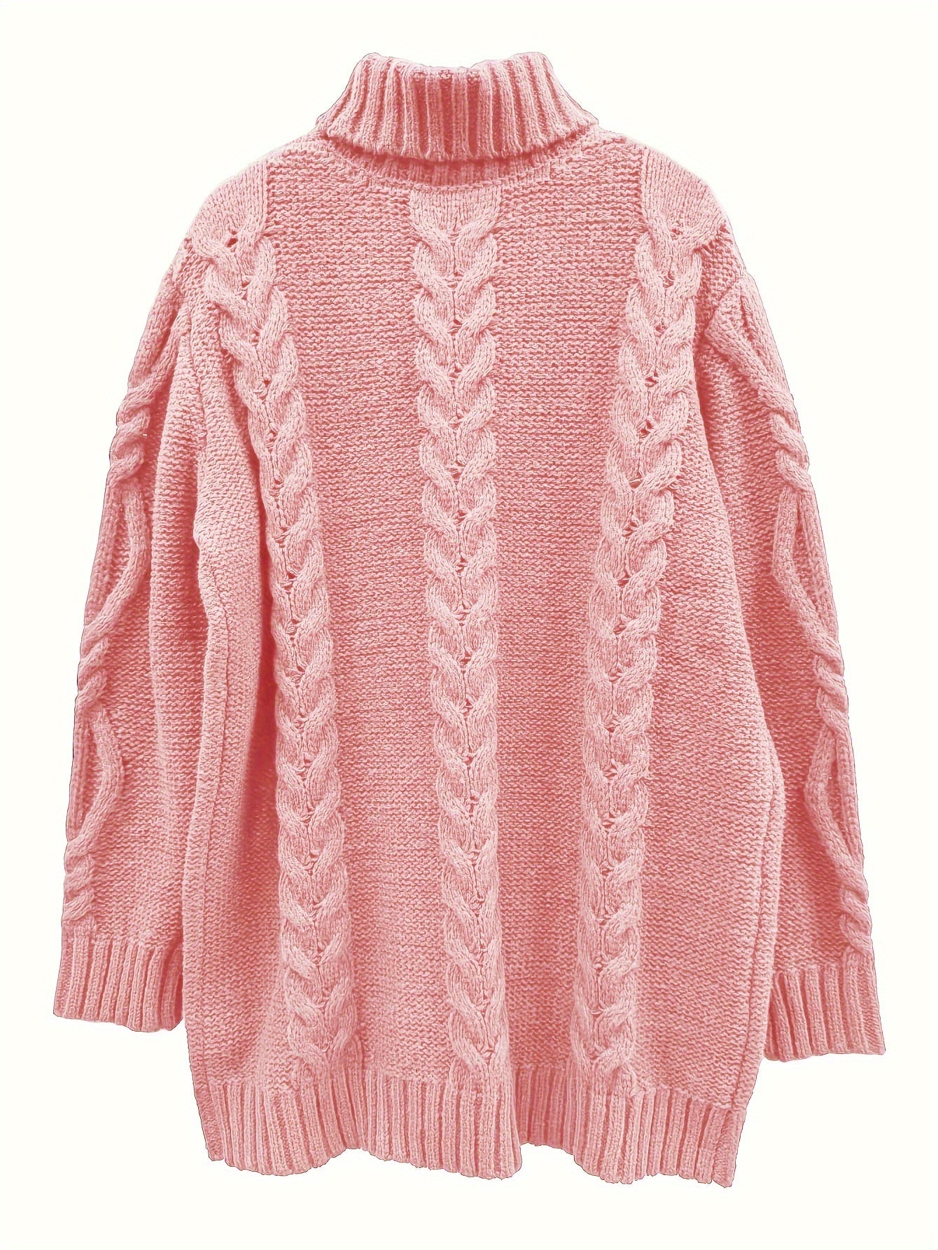 Cozy Solid Color Cable Knit Sweater for Women - Elegant Turtleneck Polyester Fall/Winter Essential