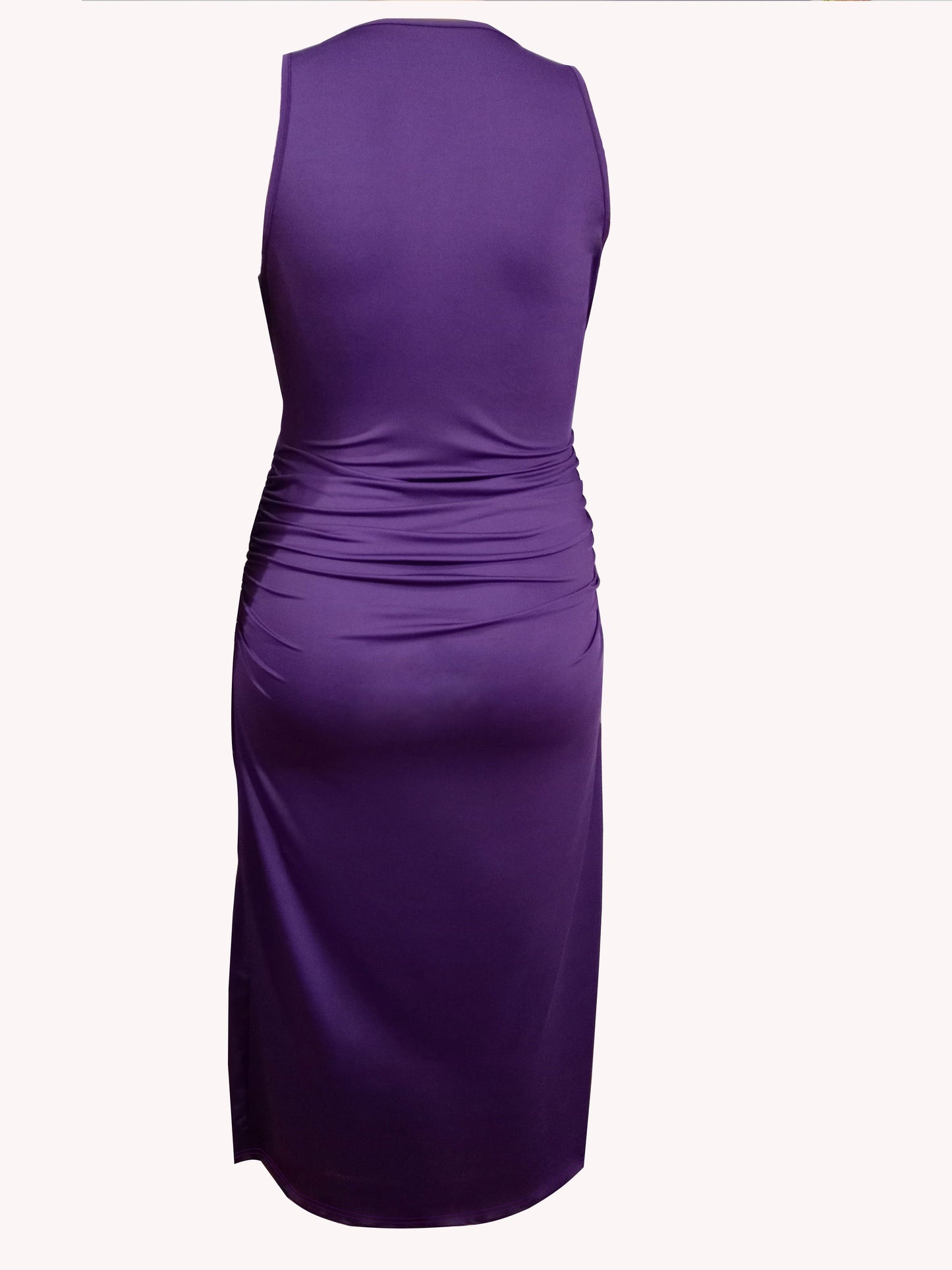 Vestido de tirantes fruncido liso de talla grande: favorecedor, ajustado, sin mangas, cómodo y transpirable, perfecto para primavera y verano: ropa informal de mujer para climas más cálidos