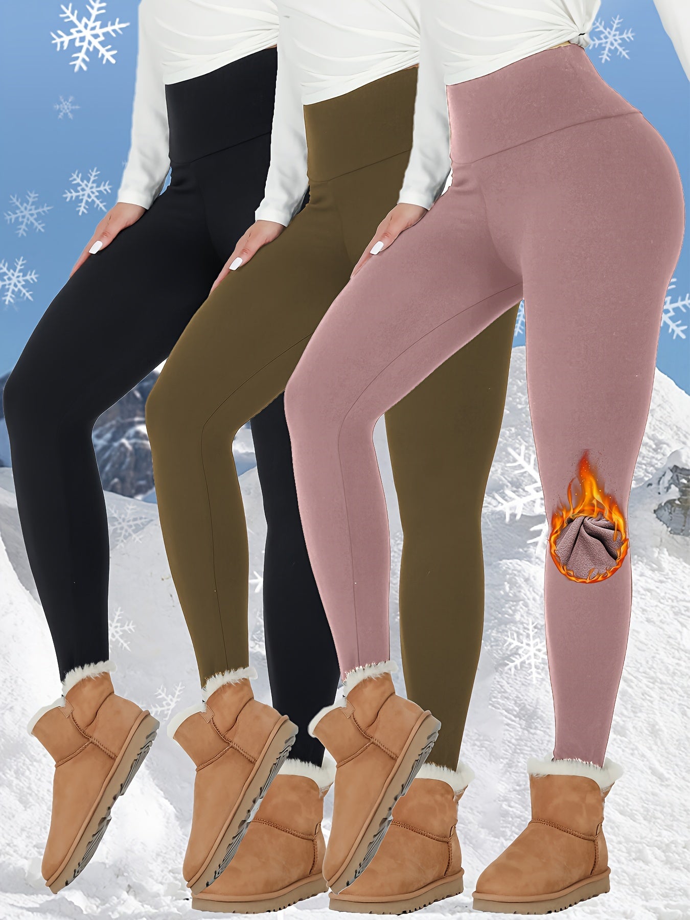 3pcs Thermal Fleece Lined High Waisted Womens Sports Leggings, Workout Winter Warm Thick Tights Soft Yoga Pants