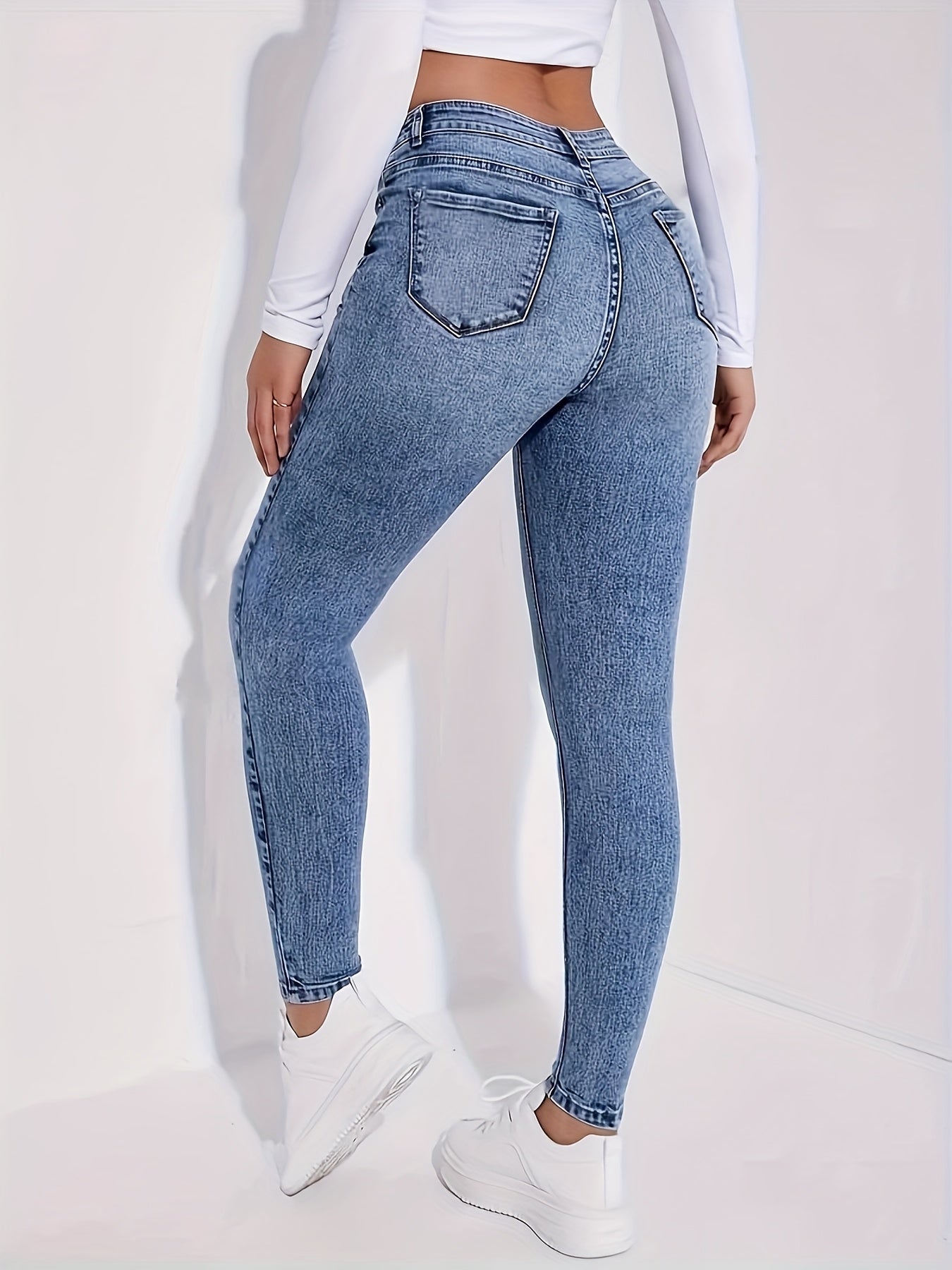 Women'S High Waist Stretch Skinny Jeans - Slim Fit, Butt Lifting, Blue Denim For Casual Everyday Wear