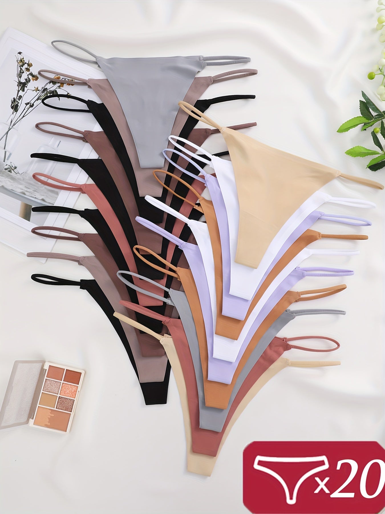 Conjunto de 20 tangas de tiro bajo sin costuras: tangas sexys para mujer, bragas de color sólido con diseño cómodo y tela suave