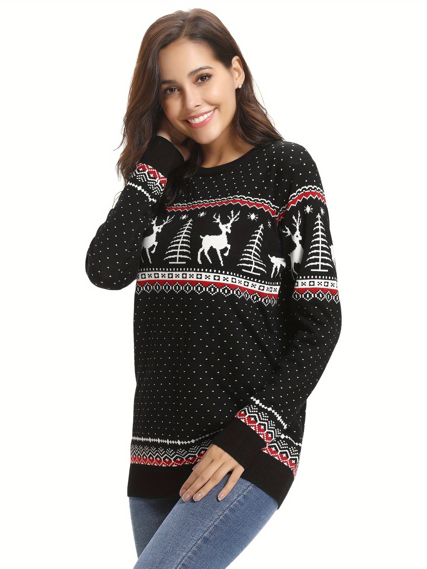 Womens Ugly Christmas Sweater Crew Neck Knitted Pullover Sweaters Tops