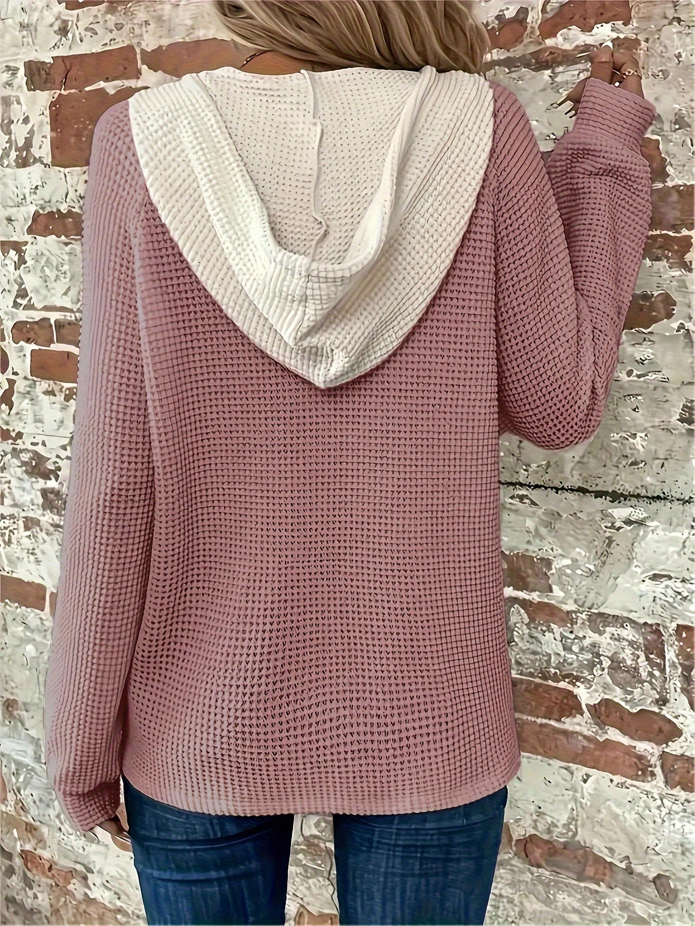 Plus Size Color Block Button Hoodie - Stylish Drawstring Design, Soft and Cozy Long Sleeve for Spring & Fall, Womens Casual Comfortable Clothing for Daily Wear