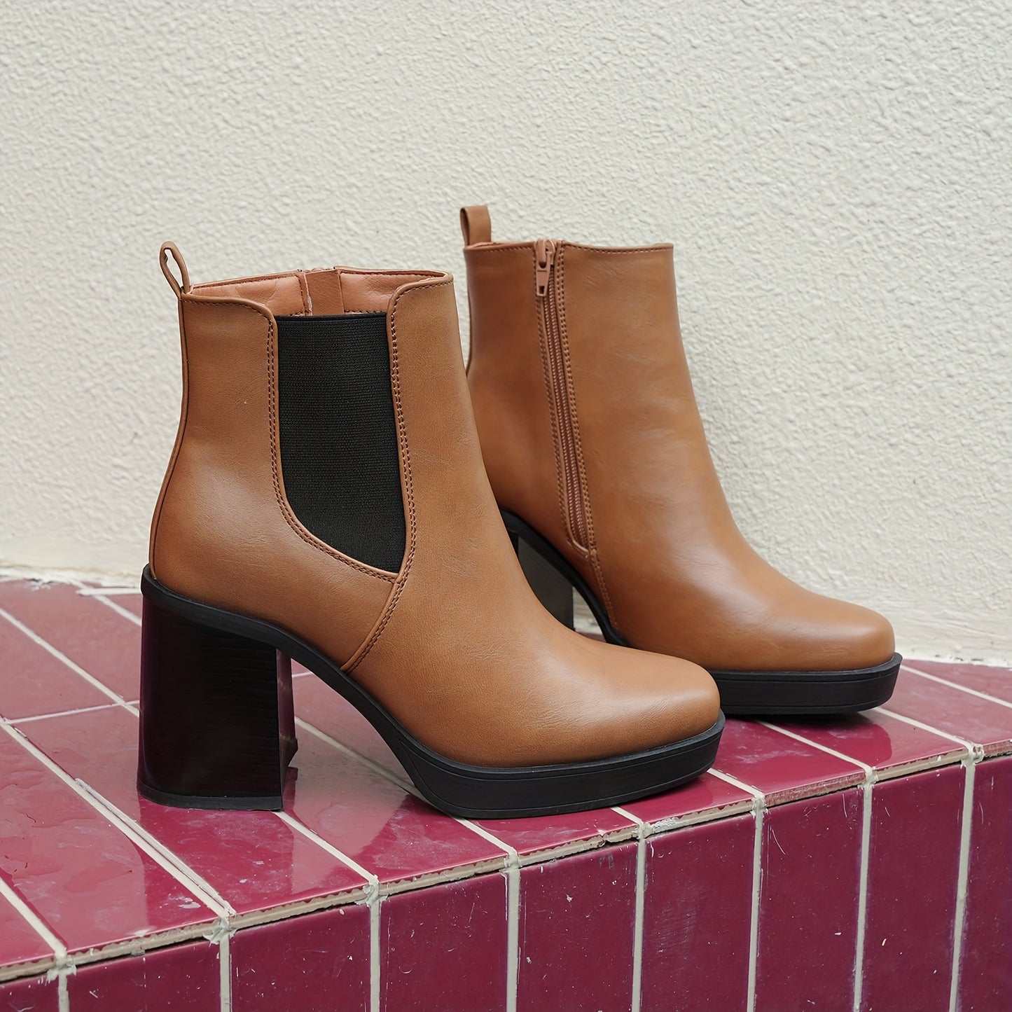 Women's Chunky High Heel Square Toe Ankle Booties