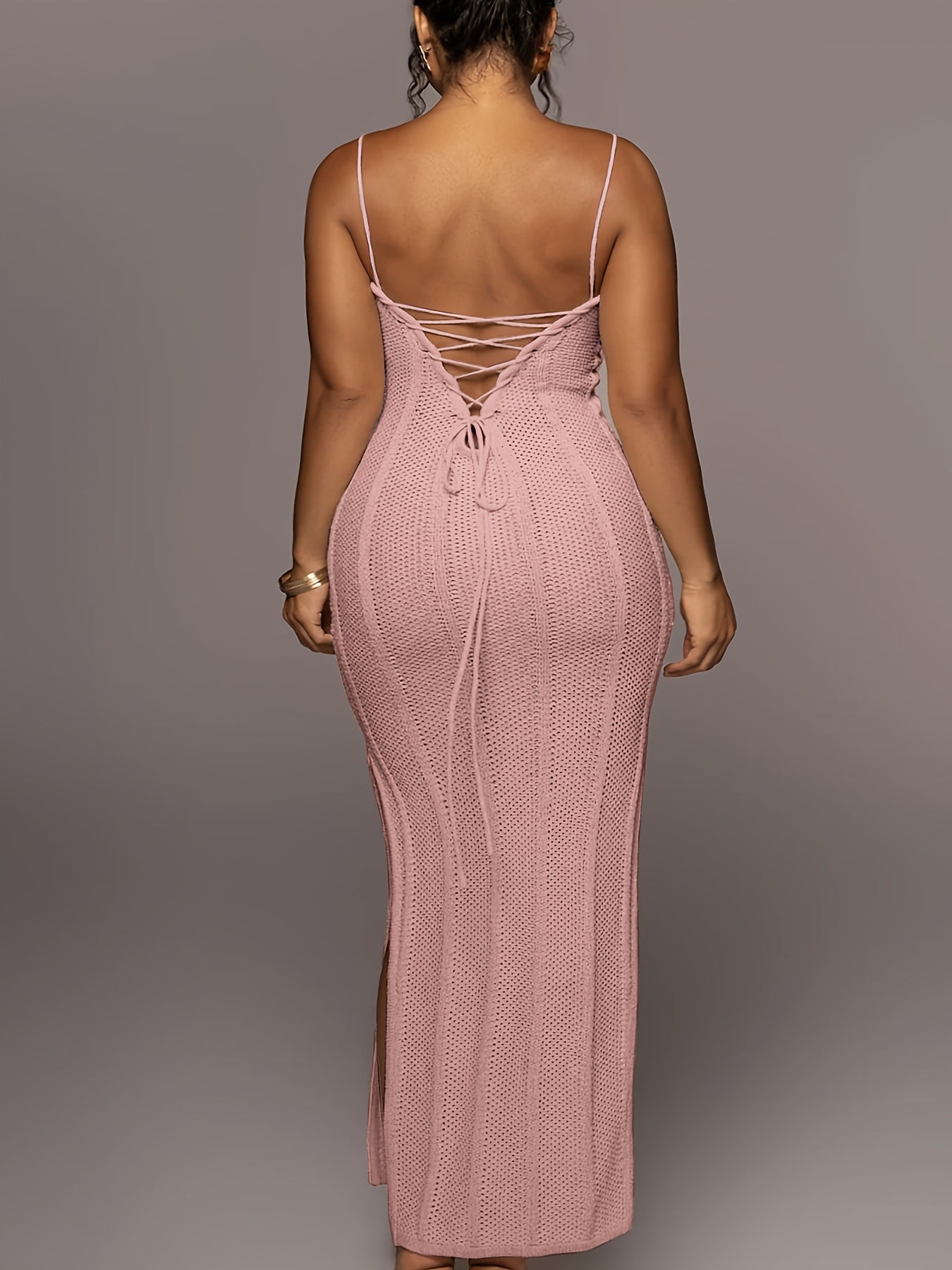Plus Size Off the Shoulder Lace Up Back Cami Sweater Dress - Elegant Semi-Sheer Maxi Dress
