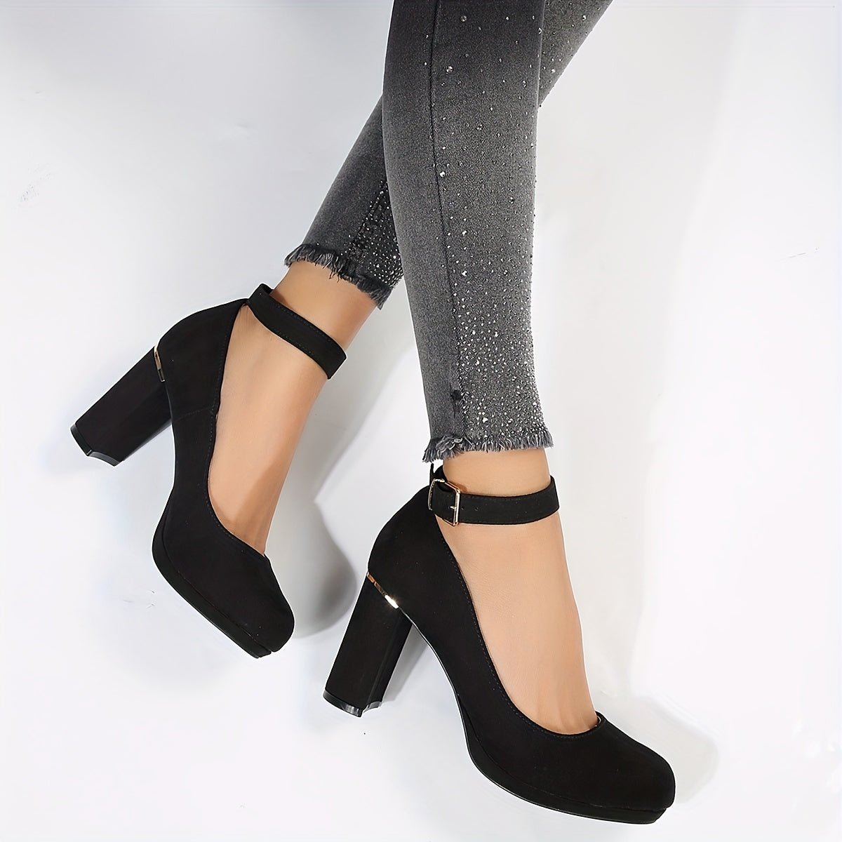 Glamorous Womens Leopard Print Block Heels - Stylish Buckle Strap Dress Pumps for Comfortable, All-Day Chic - Durable & Feminine Footwear