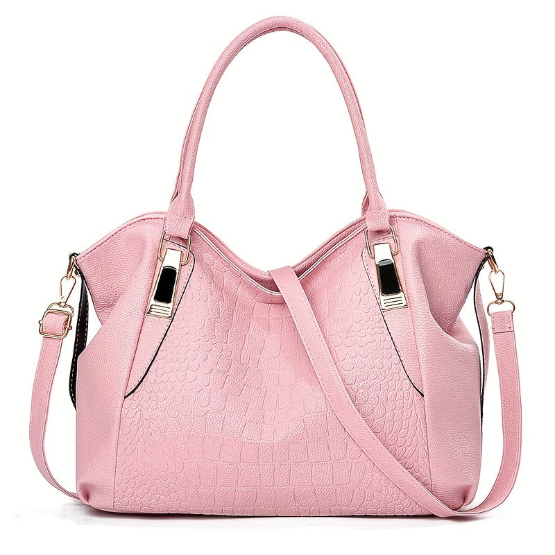 Elegante bolso de mano de PU con estampado de cocodrilo, correa ajustable, cierre de cremallera, liviano, borde pintado, forro de poliéster, perfecto para viajar, regalo de San Valentín y ocasiones de color sólido que combinan con todo