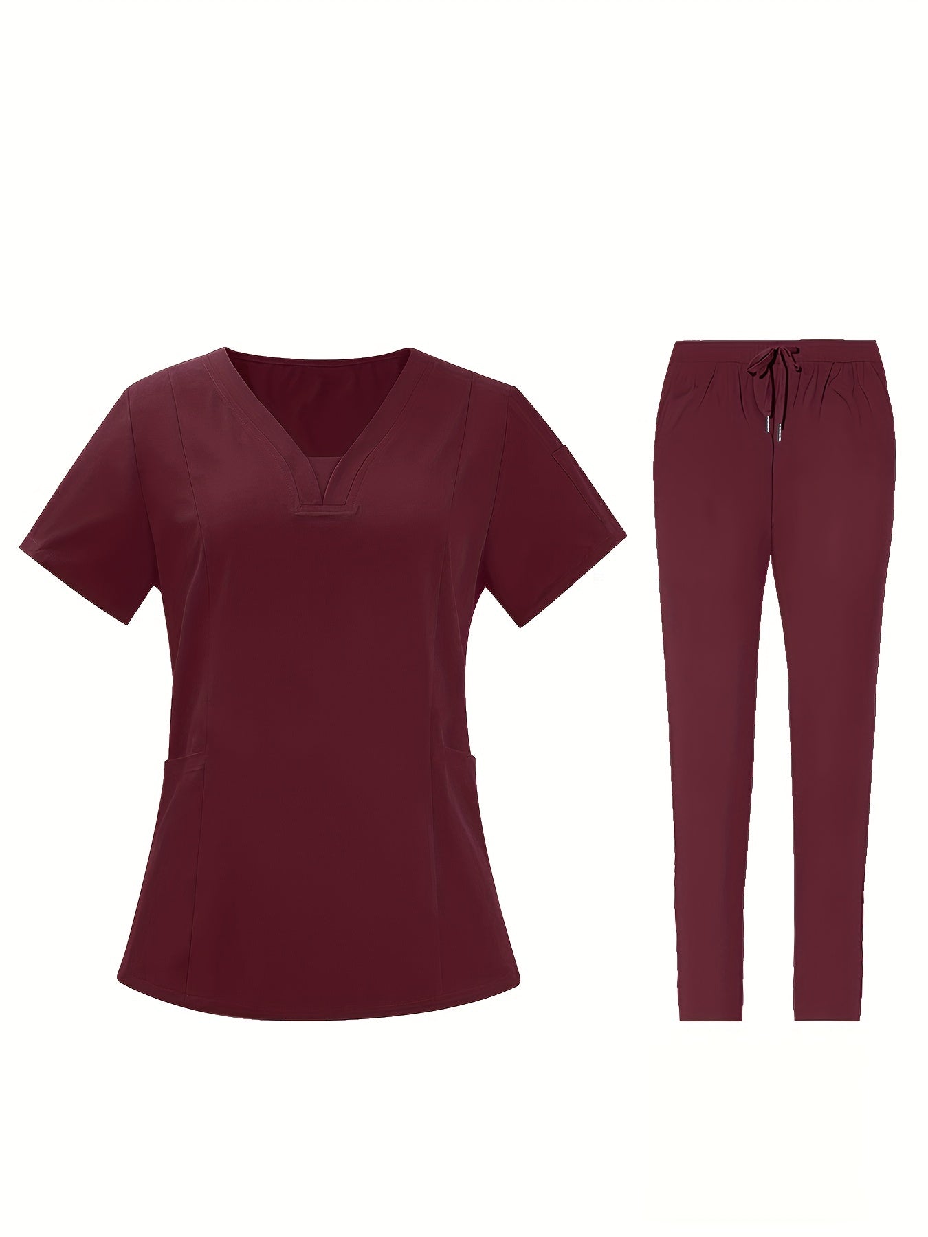 Conjunto médico de dos piezas con cuello en V, manga corta y pantalones elásticos, cómodo y de ajuste cómodo para mujeres | Uniformes médicos duraderos y de fácil cuidado para profesionales de la salud
