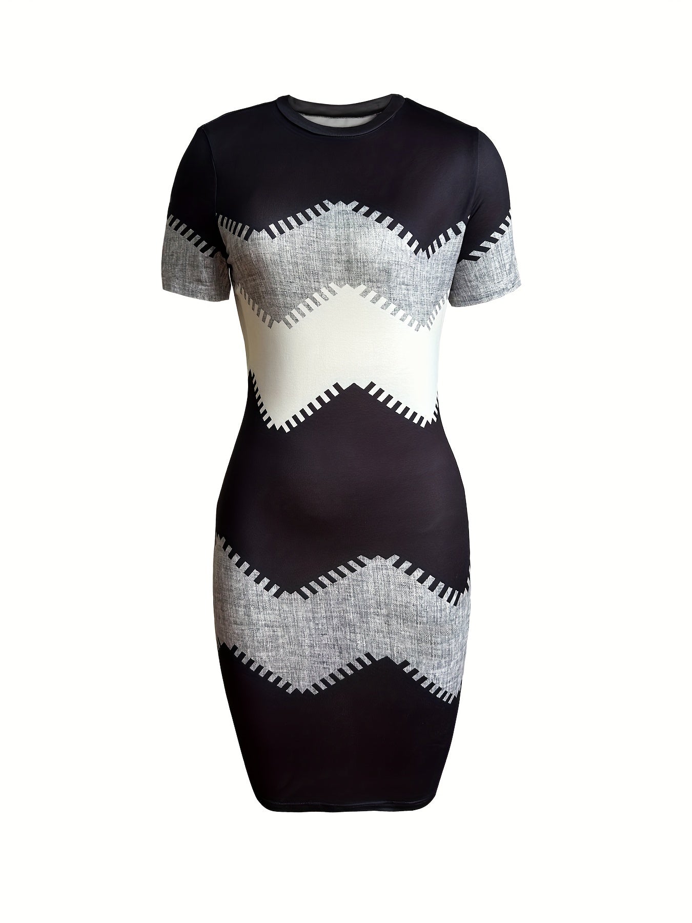 Fashion-Forward Color Block Mini Dress - Flattering Long Sleeves & Crew Neck - Figure-Hugging Bodycon Fit - Trendy Casual Style for Women