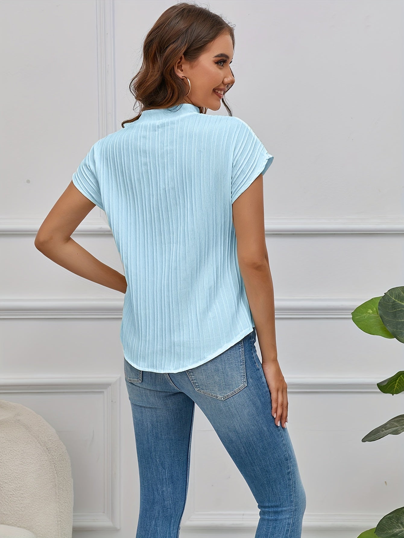 Richly Colored Gathered Ruched V Neck Blouse - Flattering V-Neckline, Comfortable Short Sleeves, Relaxed Fit - Perfect for Warm Weather, Stylish Womens Apparel for Spring & Summer