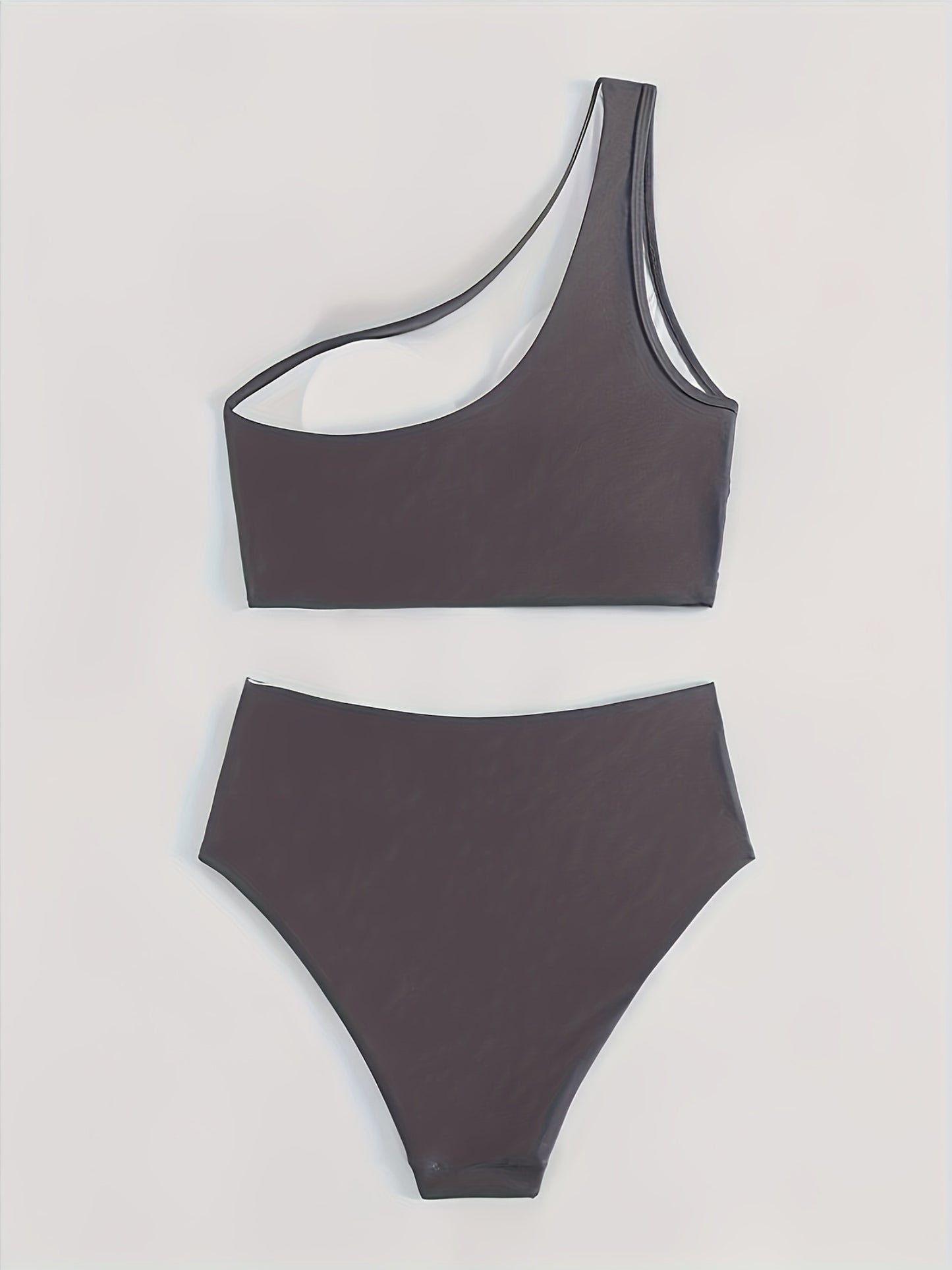 Women'S Sexy One-Shoulder Black Bikini Set - High Stretch Polyamide & Elastane, Solid Color Swimsuit with Frill Detail, Sleeveless, Swimwear Essentials | One Shoulder Bikini | Stretchy Fabric