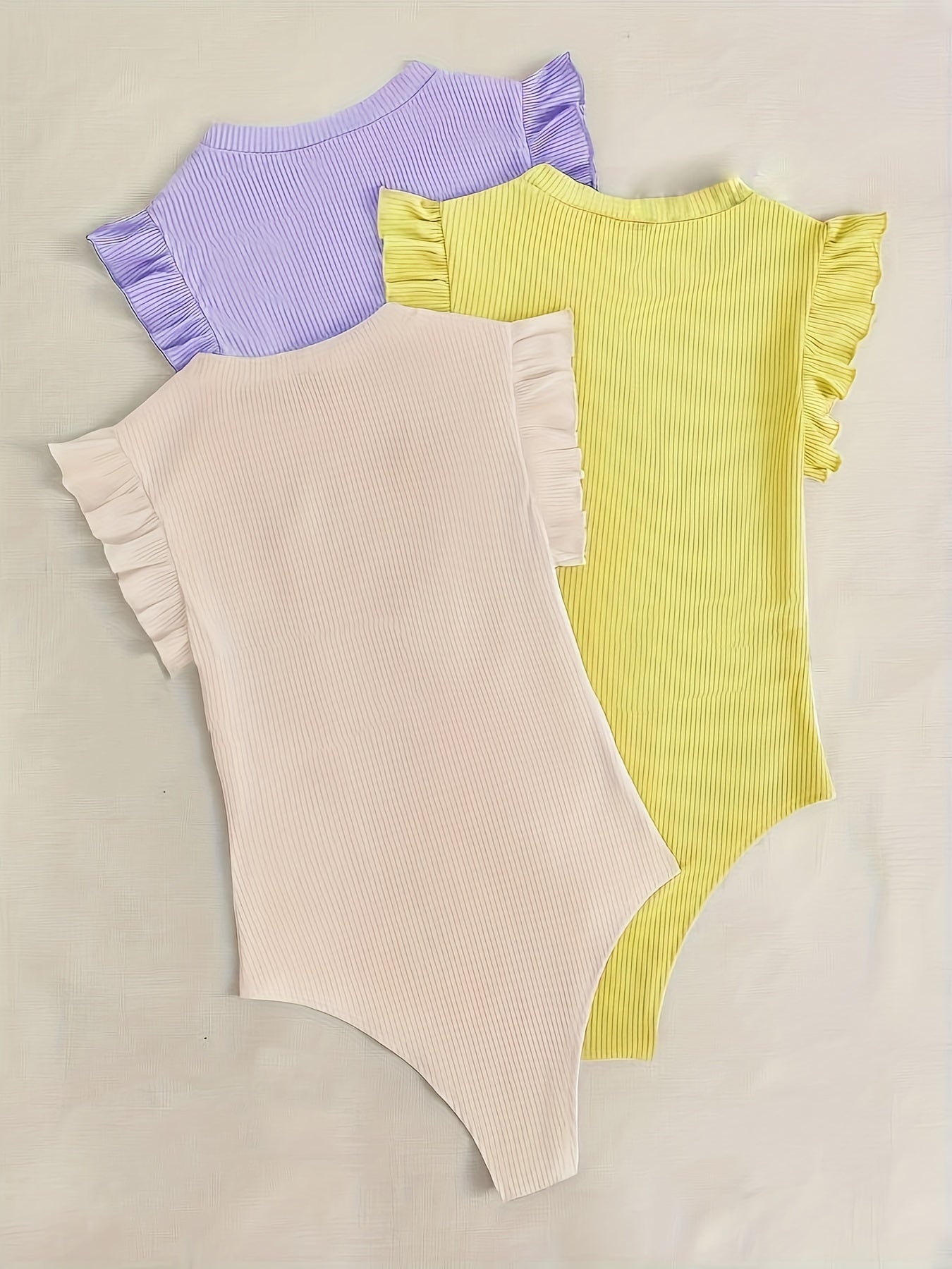 Body elegante de punto acanalado liso con cuello redondo, paquete de 3 unidades