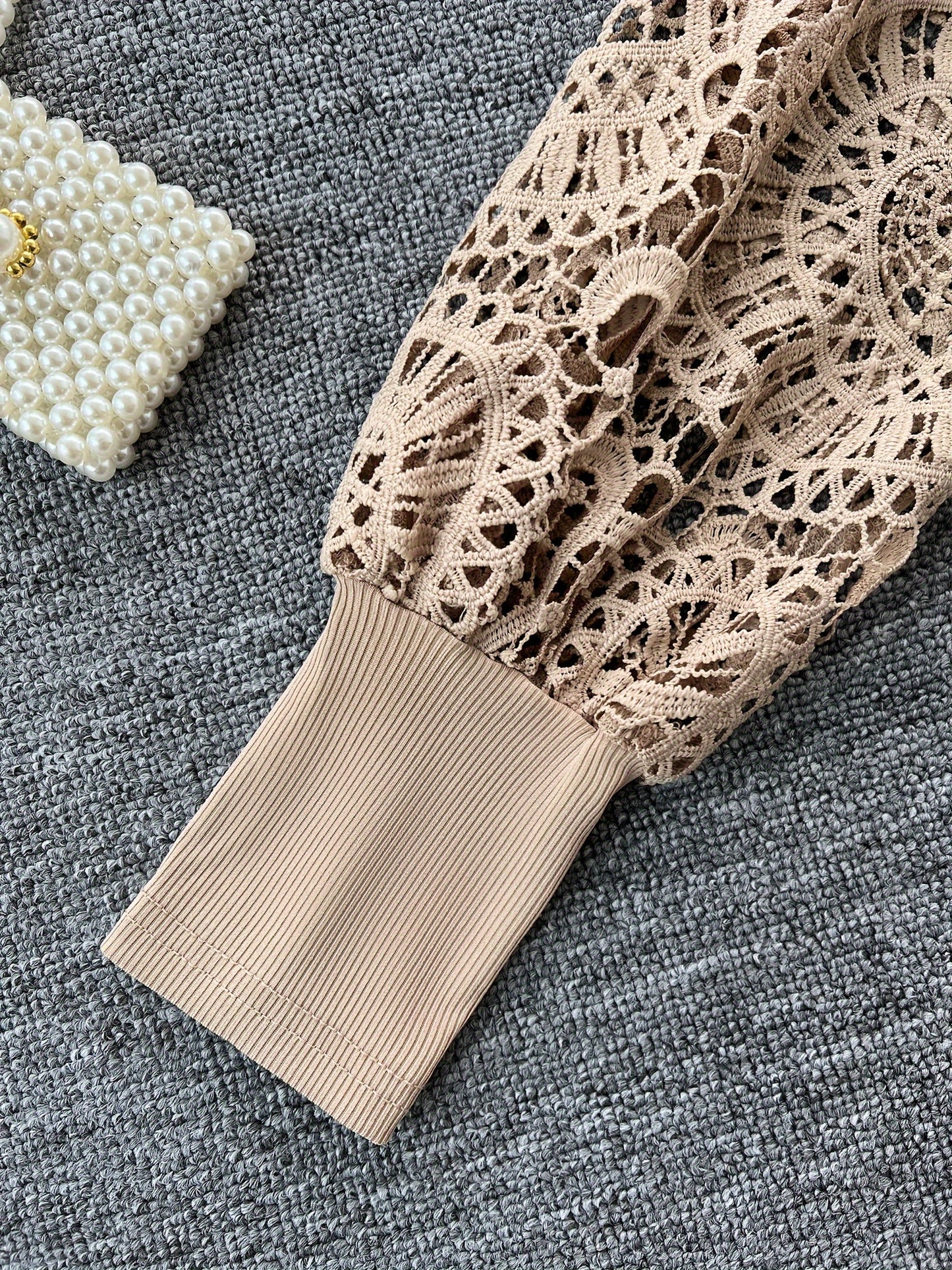 Vestido de fiesta con cuello redondo, manga larga, encaje acanalado, costuras laterales, talla grande, estilo vacaciones para primavera y otoño: ropa cómoda para mujeres con curvas