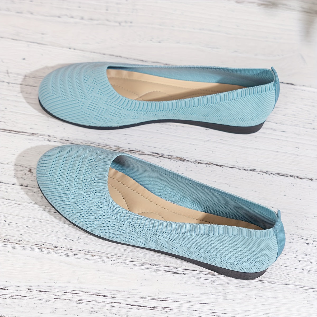 Comfortable Women's Round Toe Knit Ballet Flats - Lightweight, Breathable, and Soft Fabric Upper - Perfect for Daily Wear and Casual Occasions