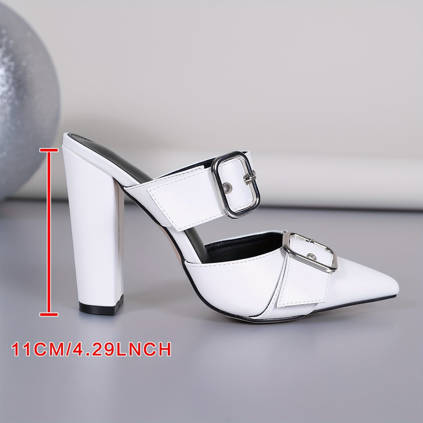 Elegant Women's Pointed Toe Mules with Chunky Heels & Rivet Embellishments - Easy Slip-On, Buckle Accent Dress Shoes for Chic Party Wear