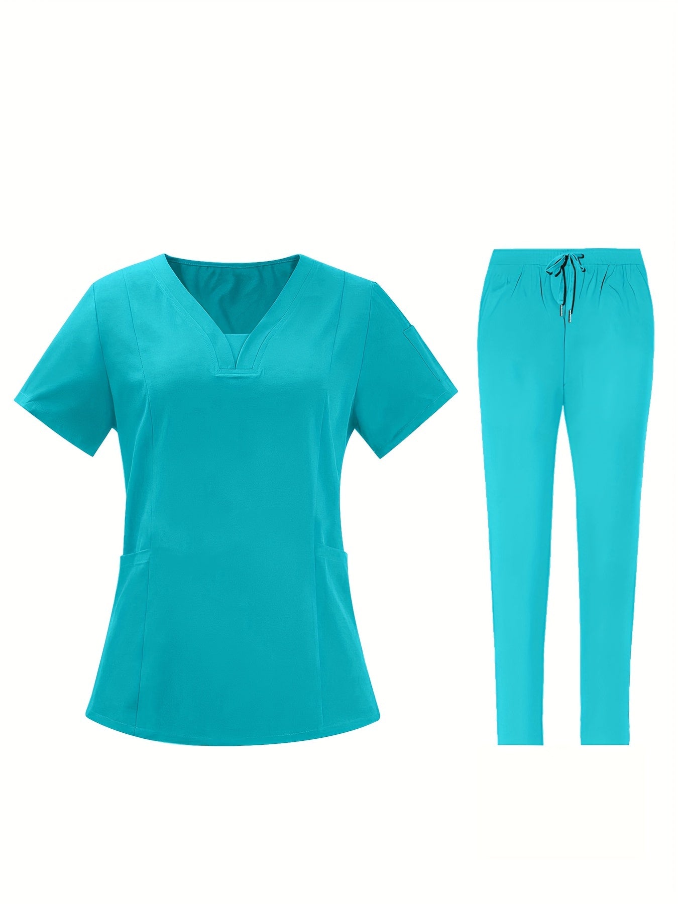 Conjunto médico de dos piezas con cuello en V, manga corta y pantalones elásticos, cómodo y de ajuste cómodo para mujeres | Uniformes médicos duraderos y de fácil cuidado para profesionales de la salud