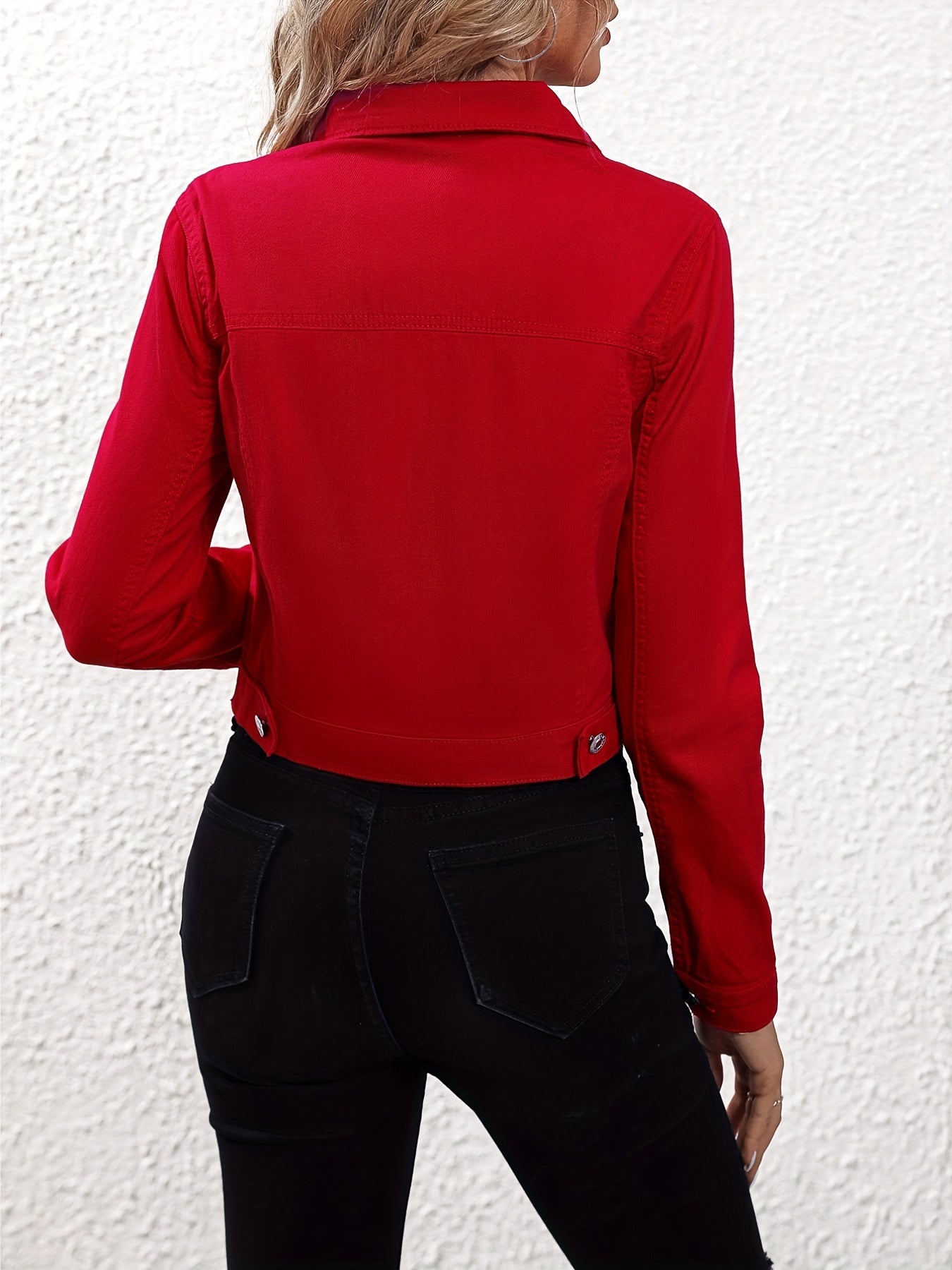 Womens Classic Slim Fit Red Denim Jacket