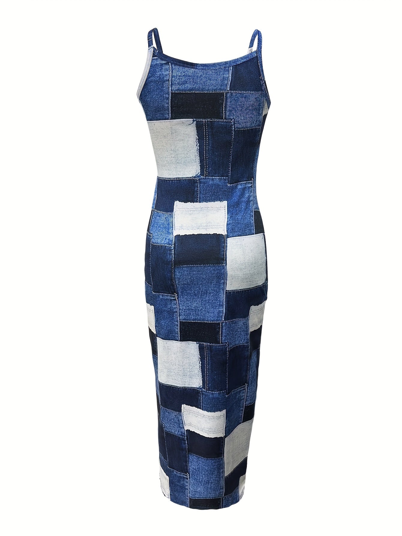 Stunning Patchwork Print Bodycon Dress - Elegant Sleeveless Design, Spaghetti Strap, Figure-Hugging Silhouette, Women's Fashion Clothing for Special Occasions