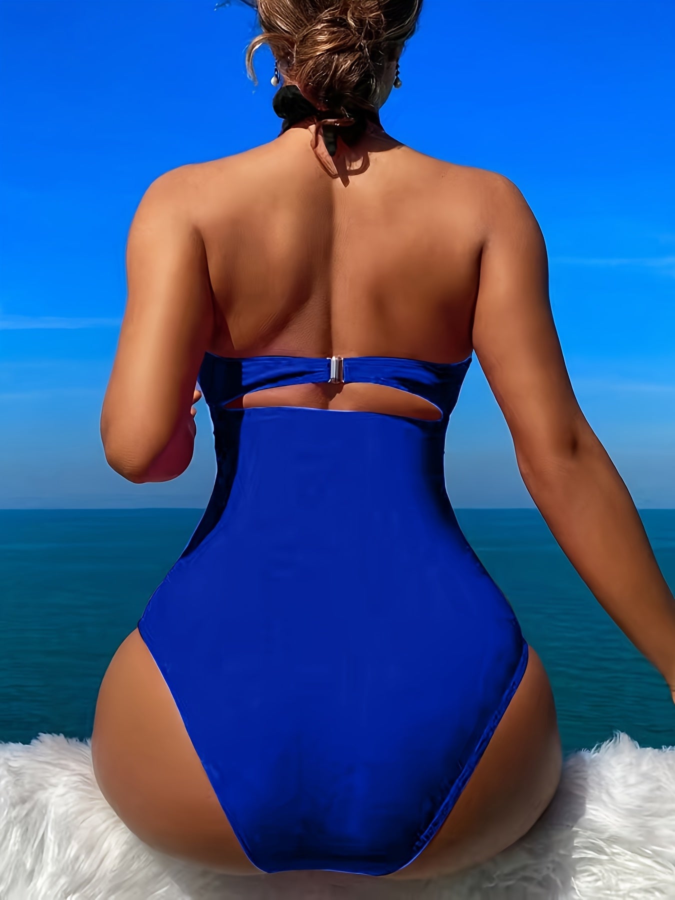 Elegant Black Halter One-Piece Swimsuit for Women - Sexy Backless Design with Removable Pads, High Waist, Tummy Control, Nylon/Elastane Blend