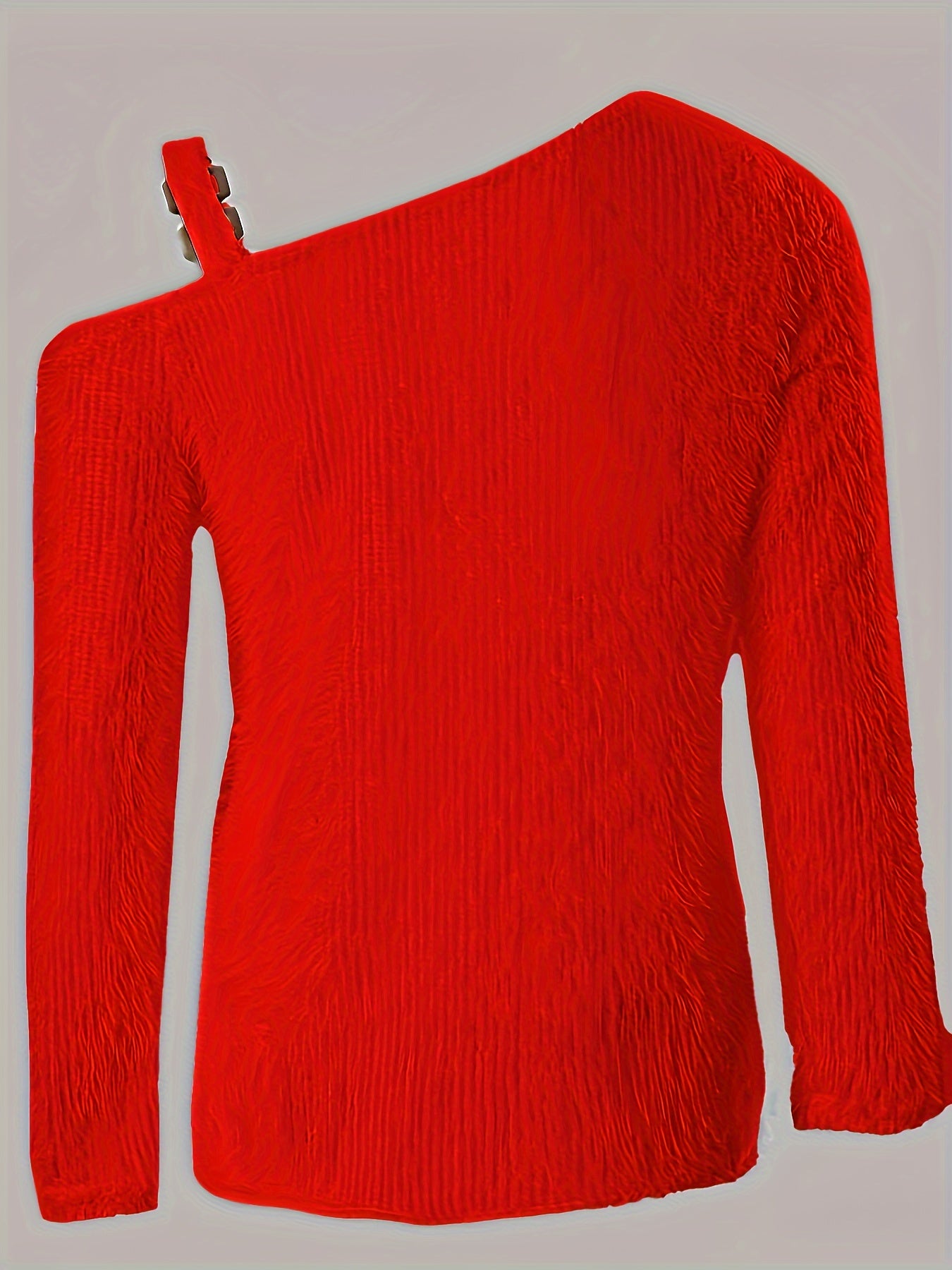 Plus Size Cold Shoulder Fuzzy Top - Soft, Chain Decor, Long Sleeve, Solid Color, Casual Wear for Spring & Fall - Women's Comfortable Clothing for Daily Life