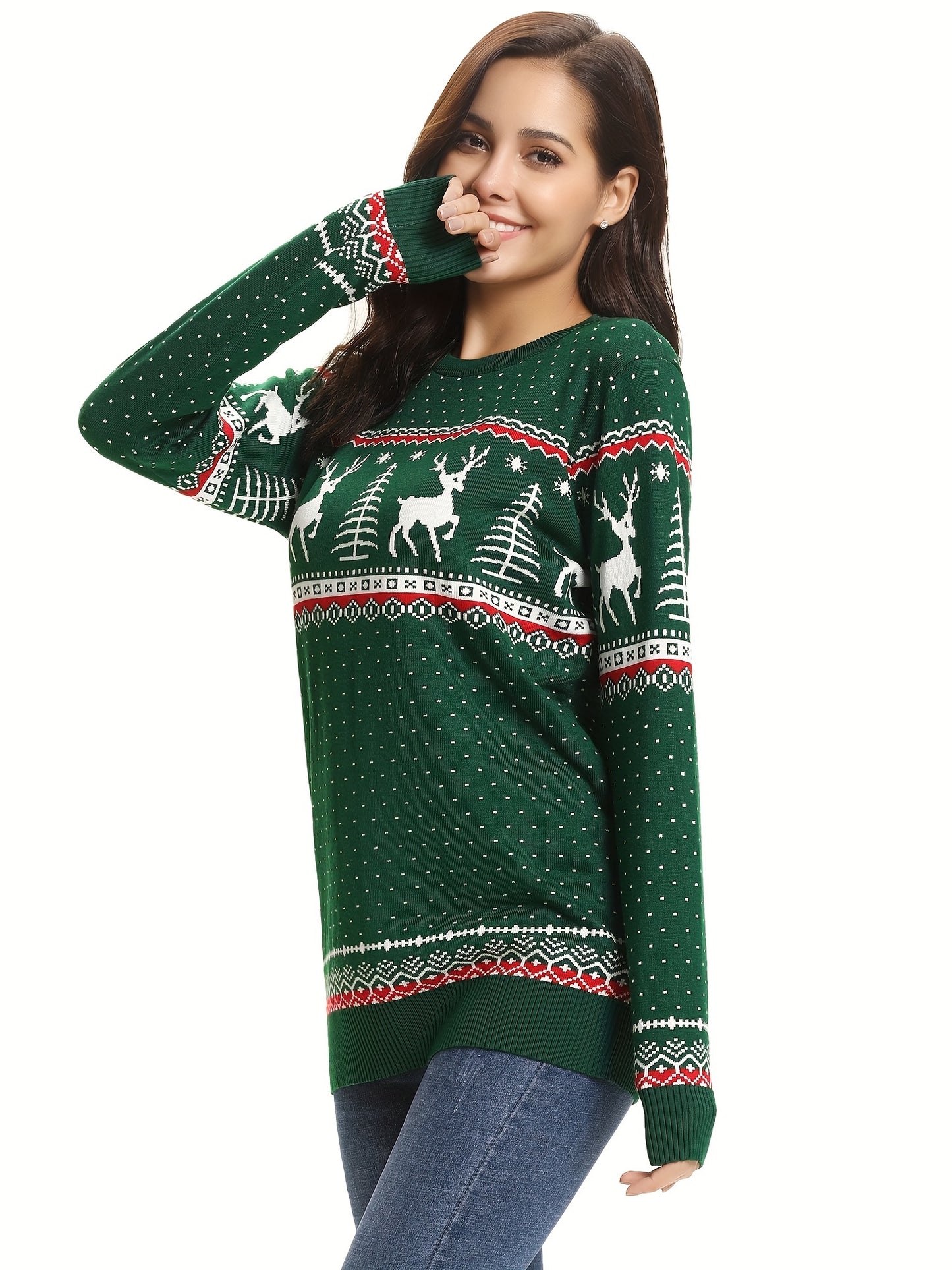 Womens Ugly Christmas Sweater Crew Neck Knitted Pullover Sweaters Tops