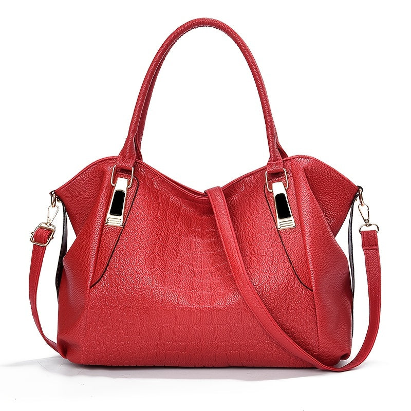 Elegante bolso de mano de PU con estampado de cocodrilo, correa ajustable, cierre de cremallera, liviano, borde pintado, forro de poliéster, perfecto para viajar, regalo de San Valentín y ocasiones de color sólido que combinan con todo
