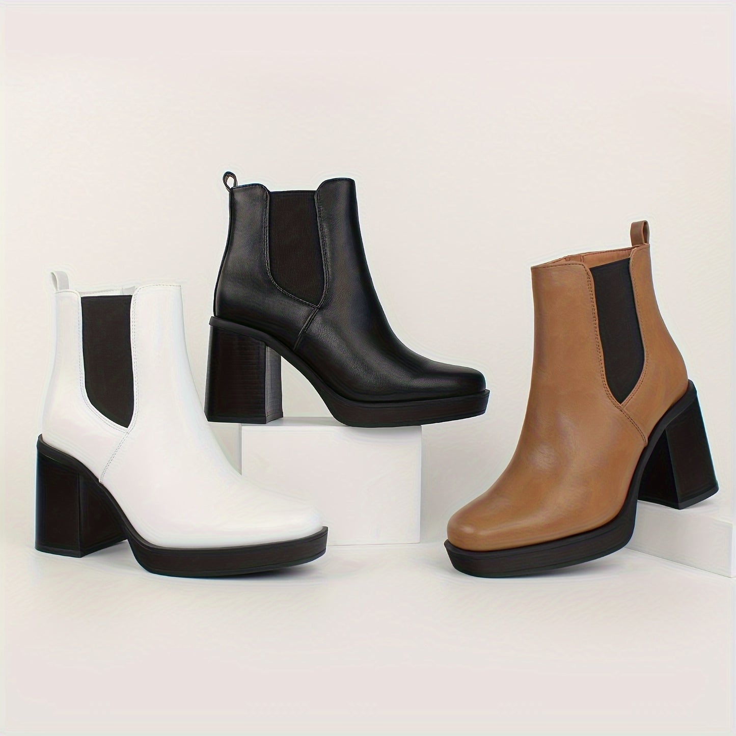 Women's Chunky High Heel Square Toe Ankle Booties