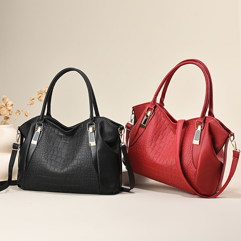Elegante bolso de mano de PU con estampado de cocodrilo, correa ajustable, cierre de cremallera, liviano, borde pintado, forro de poliéster, perfecto para viajar, regalo de San Valentín y ocasiones de color sólido que combinan con todo