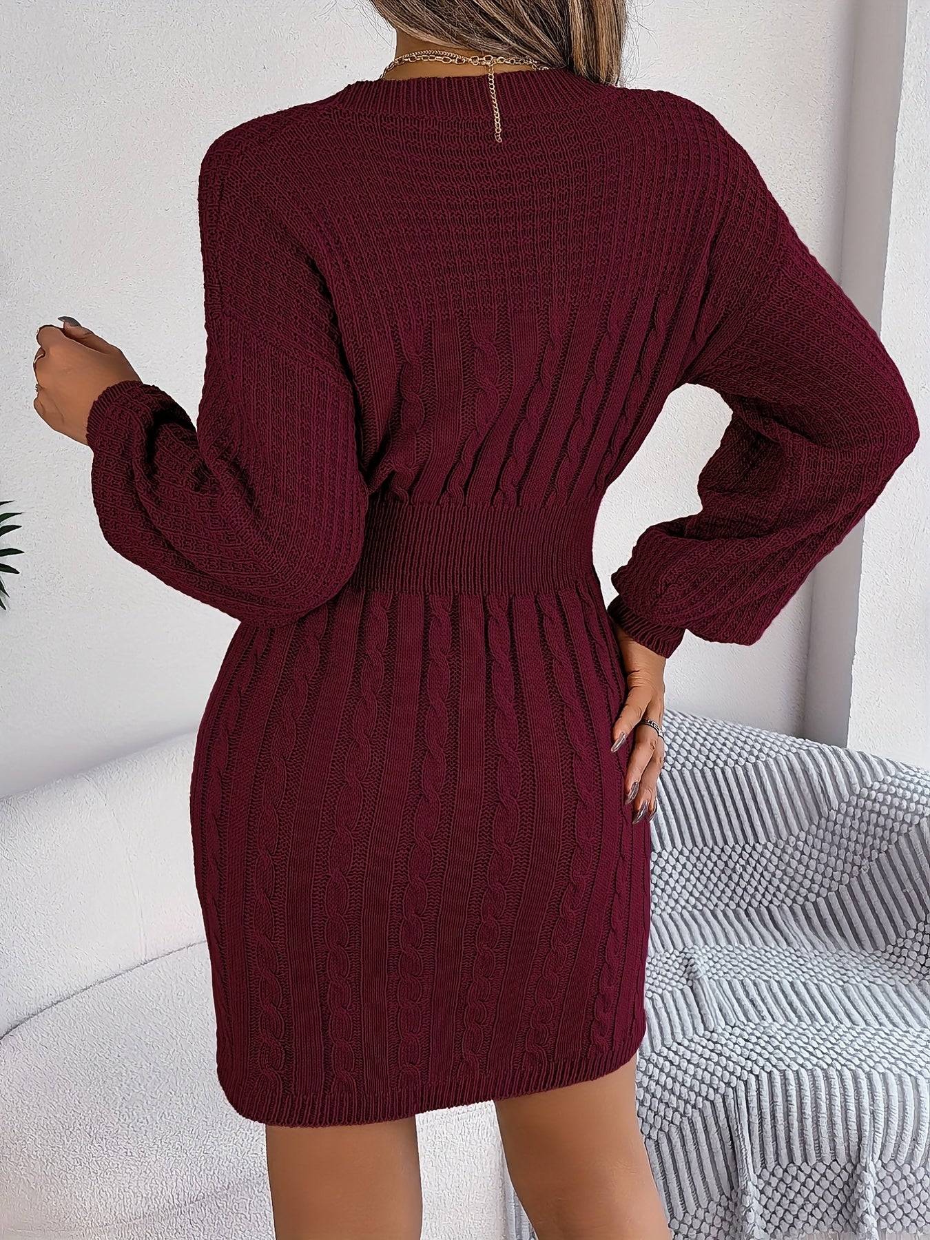 Vestido tipo suéter de punto trenzado cómodo: vestidos ajustados de manga larga para mujer para ocasiones informales: ajuste suave, elástico y favorecedor para todas las estaciones