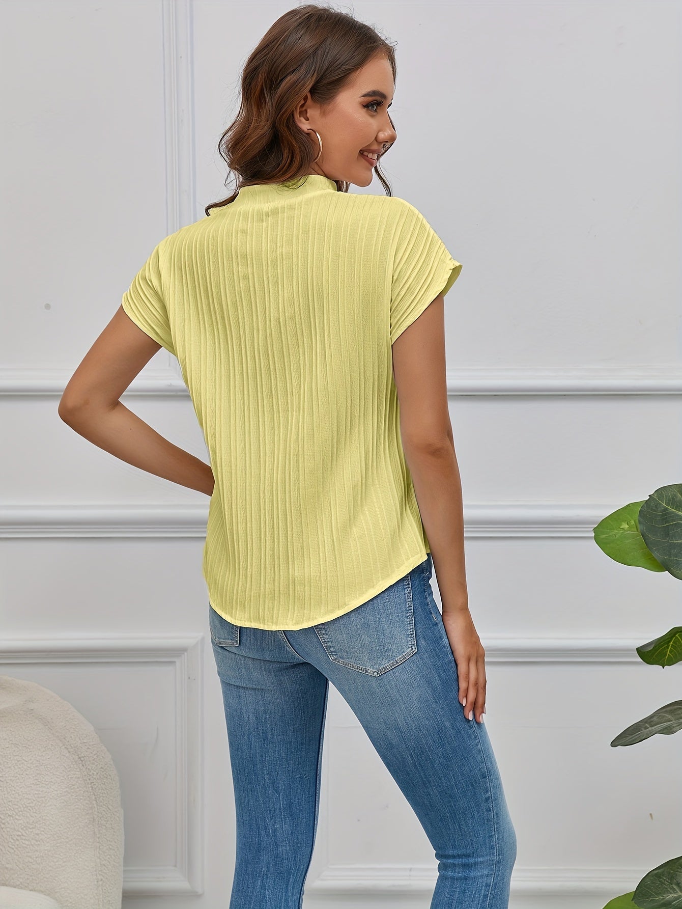 Richly Colored Gathered Ruched V Neck Blouse - Flattering V-Neckline, Comfortable Short Sleeves, Relaxed Fit - Perfect for Warm Weather, Stylish Womens Apparel for Spring & Summer