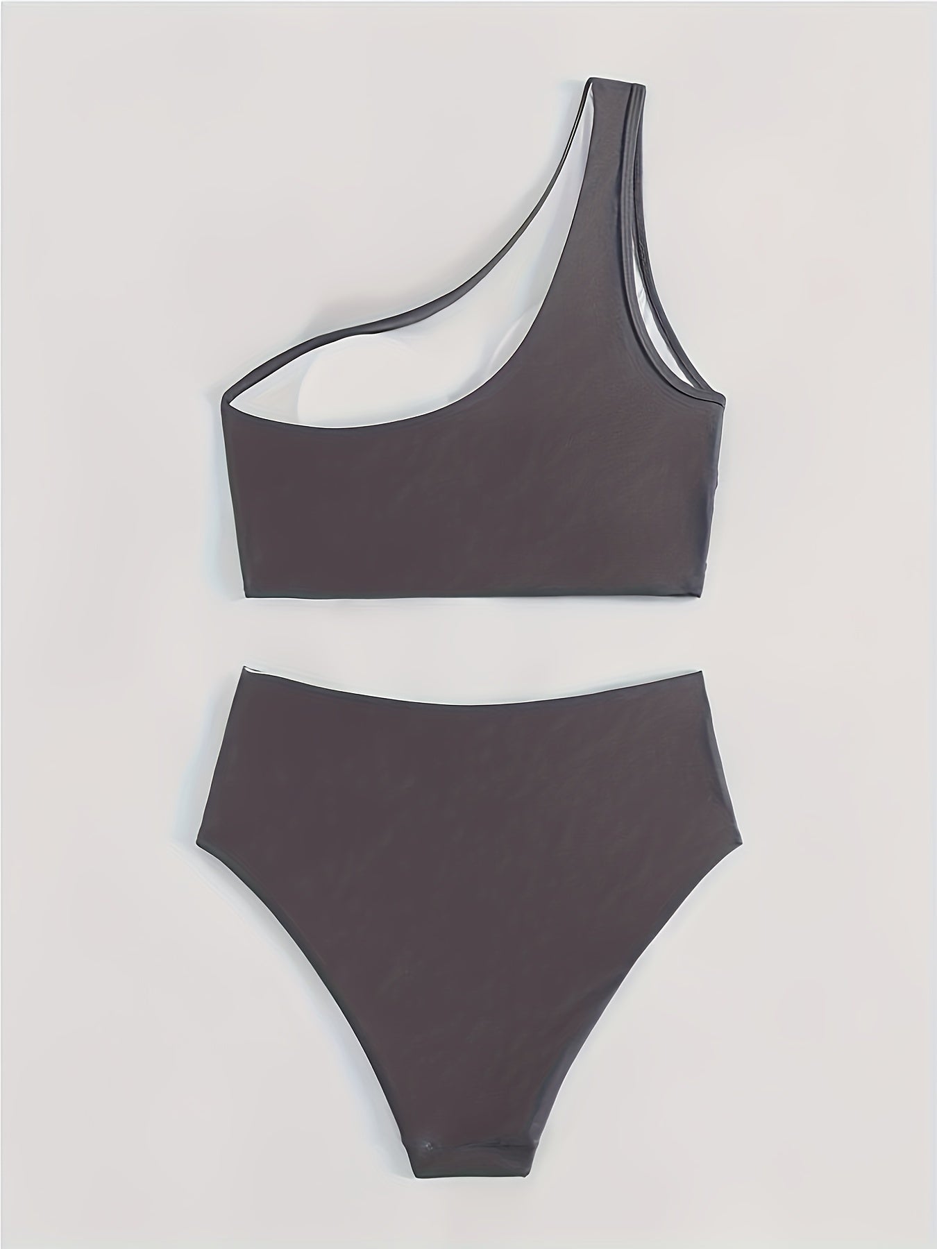 Women'S Sexy One-Shoulder Black Bikini Set - High Stretch Polyamide & Elastane, Solid Color Swimsuit with Frill Detail, Sleeveless, Swimwear Essentials | One Shoulder Bikini | Stretchy Fabric